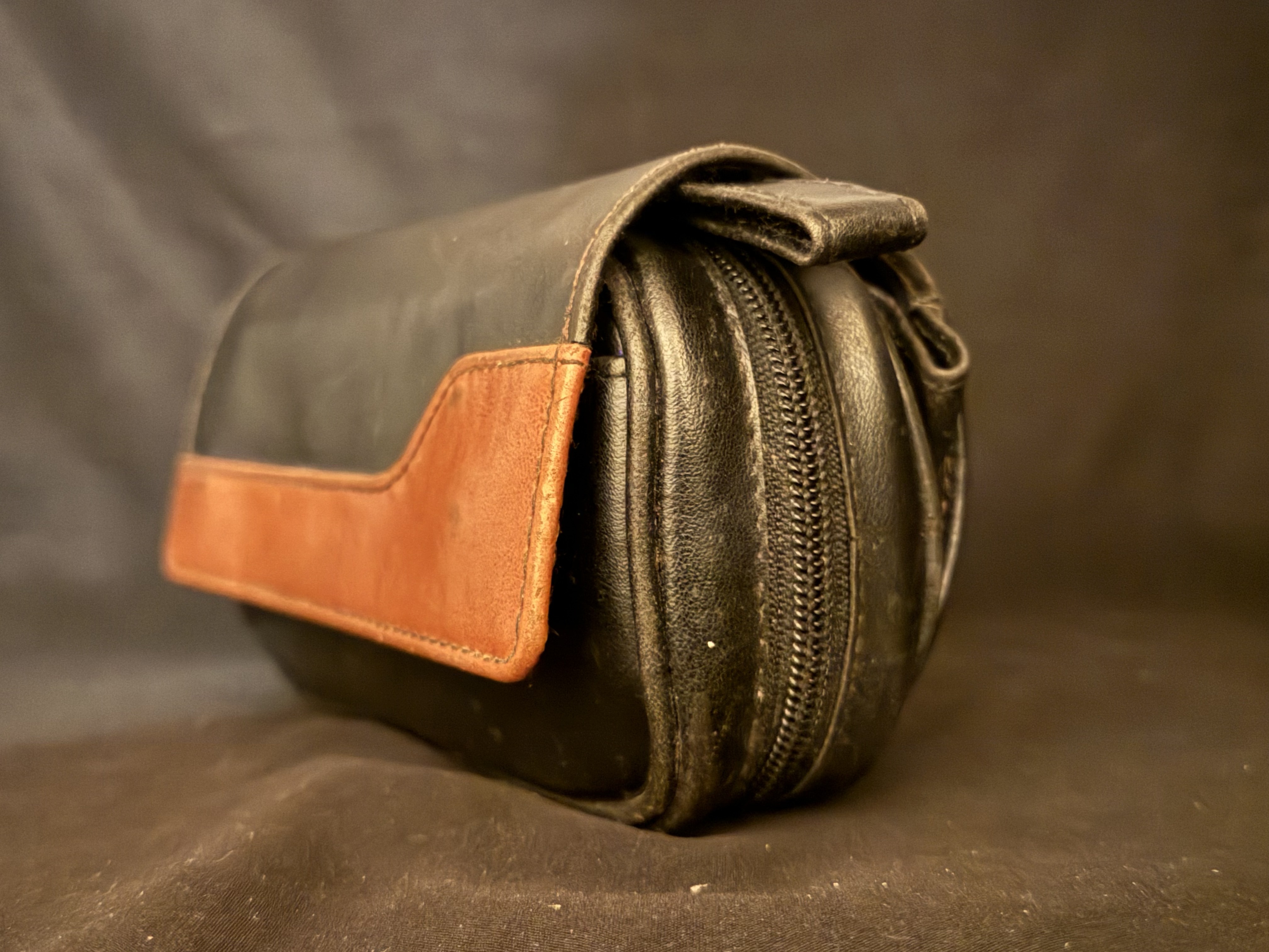 Black and Orange Leather Pipe Bag for 2 Pipes, Zip Case, Outside Pockets 7