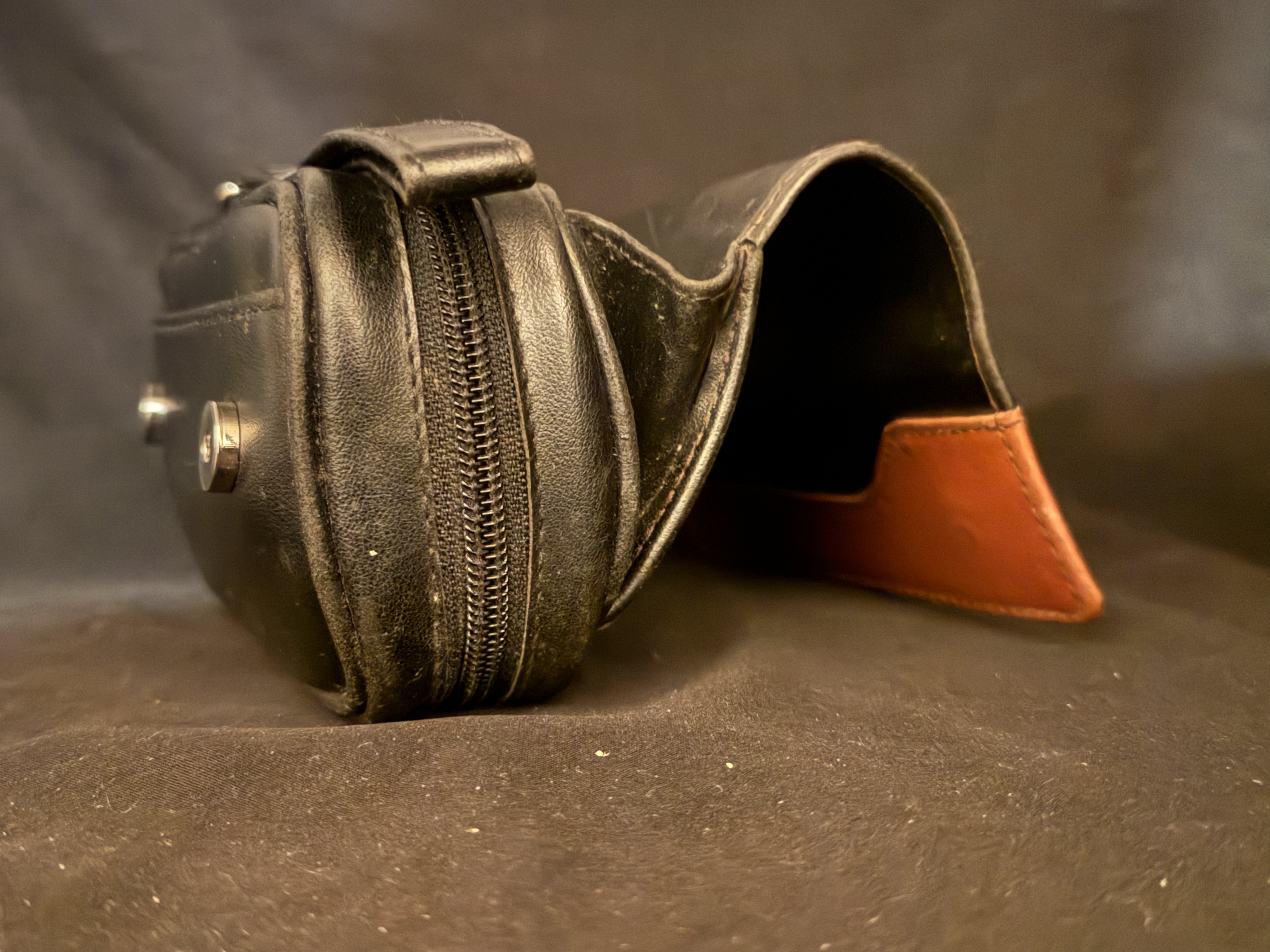 Black and Orange Leather Pipe Bag for 2 Pipes, Zip Case, Outside Pockets 8