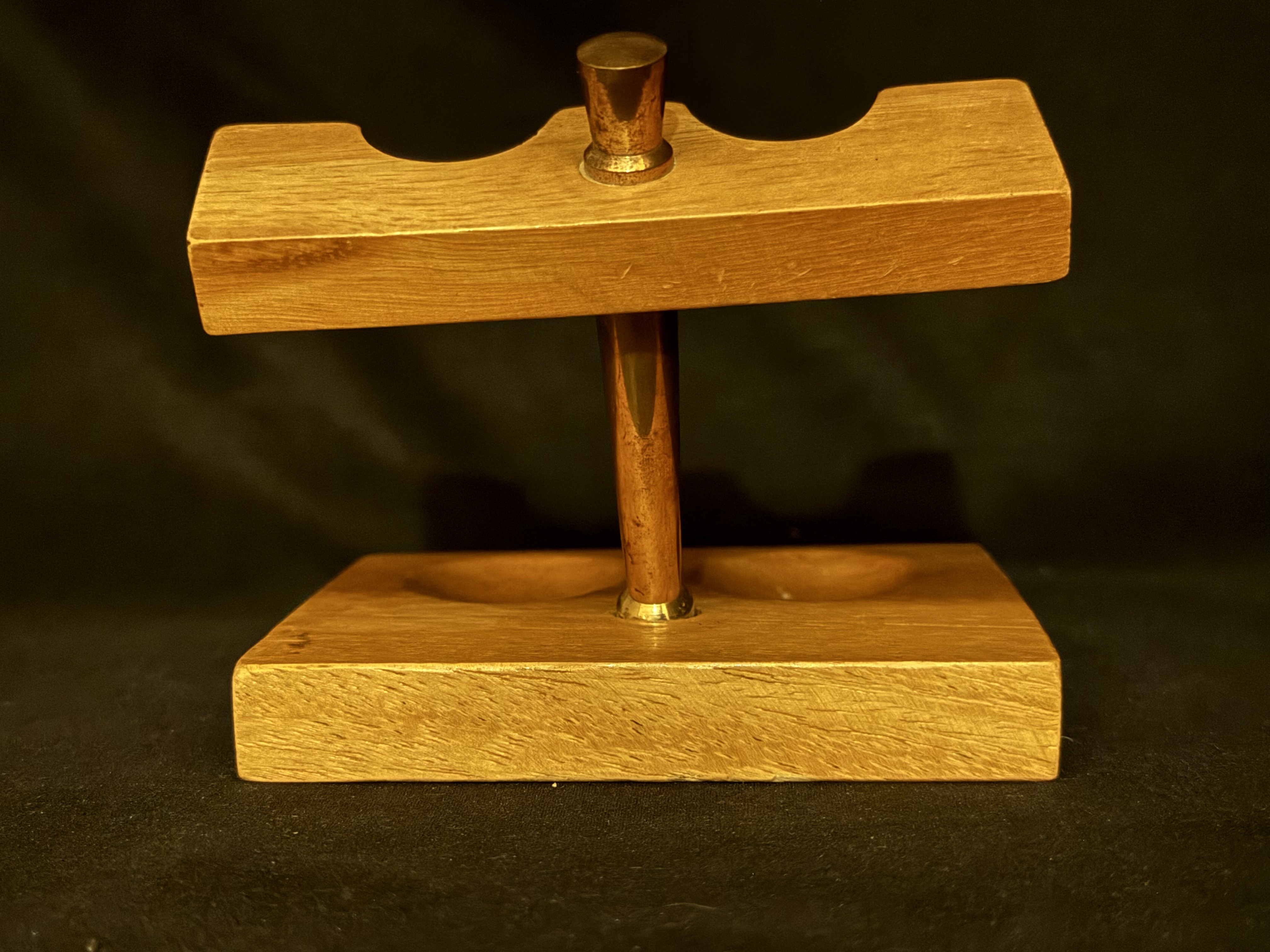 Wooden Pipe Stand for 2 Pipes, Gold-Tone Metal Post, Takes Apart 6