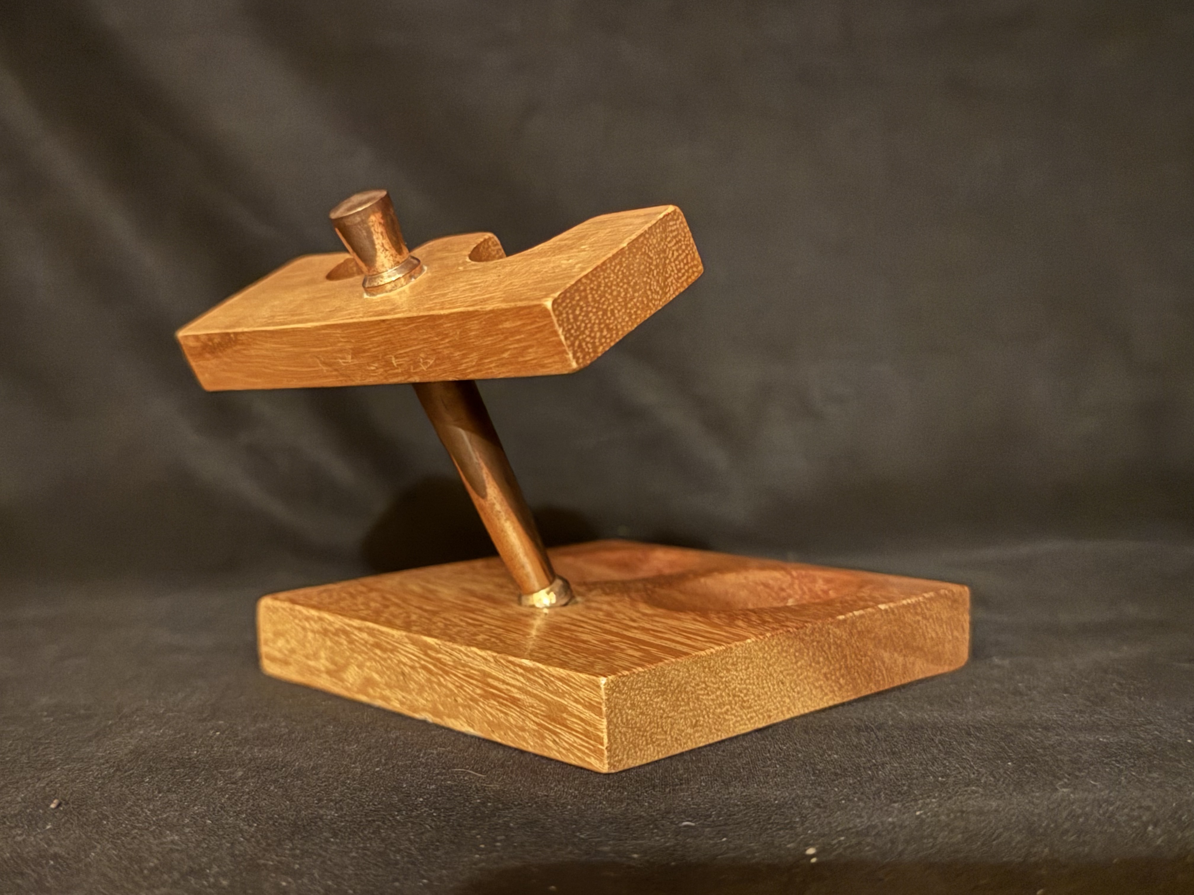 Wooden Pipe Stand for 2 Pipes, Gold-Tone Metal Post, Takes Apart 7