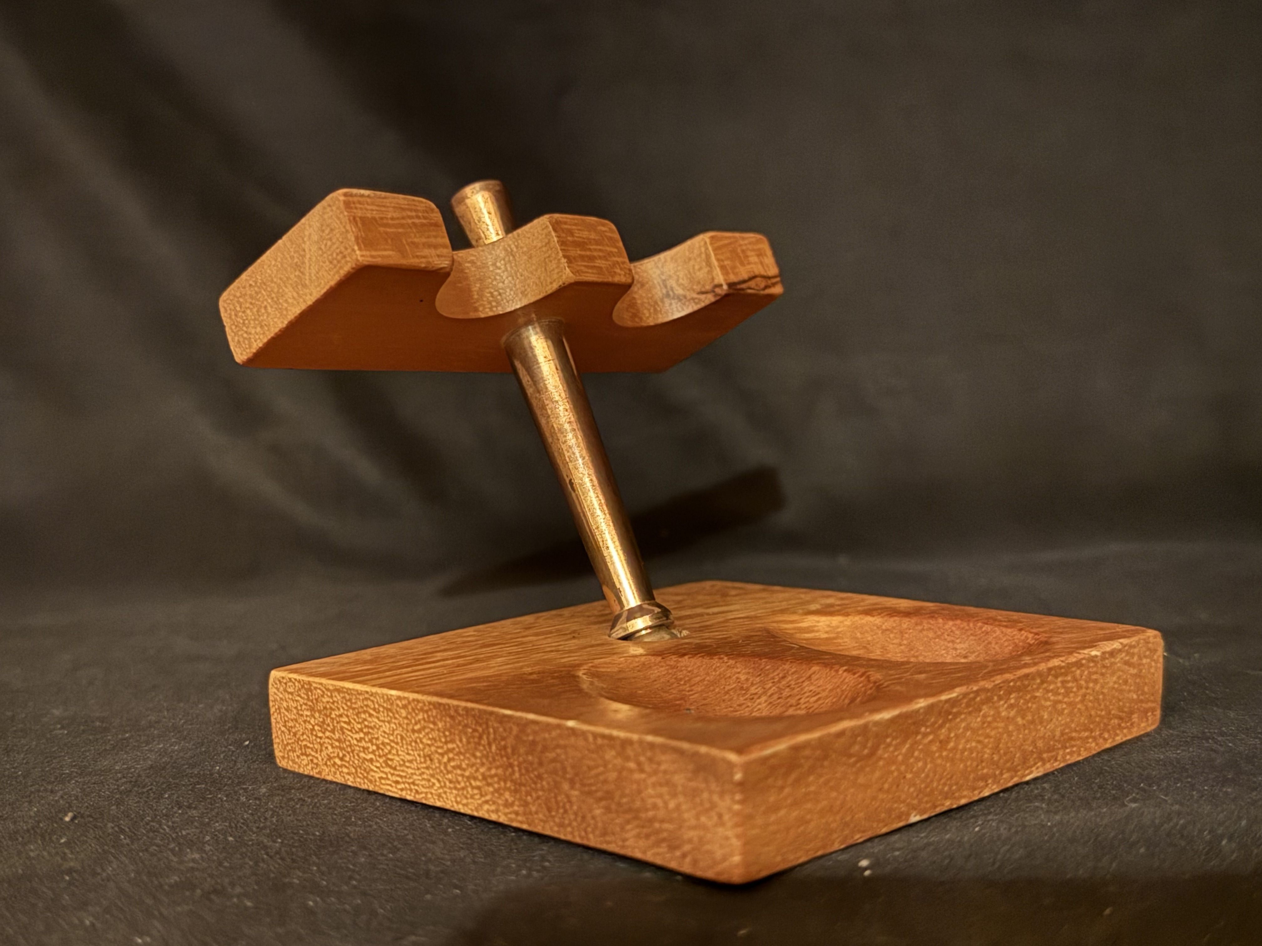Wooden Pipe Stand for 2 Pipes, Gold-Tone Metal Post, Takes Apart 8