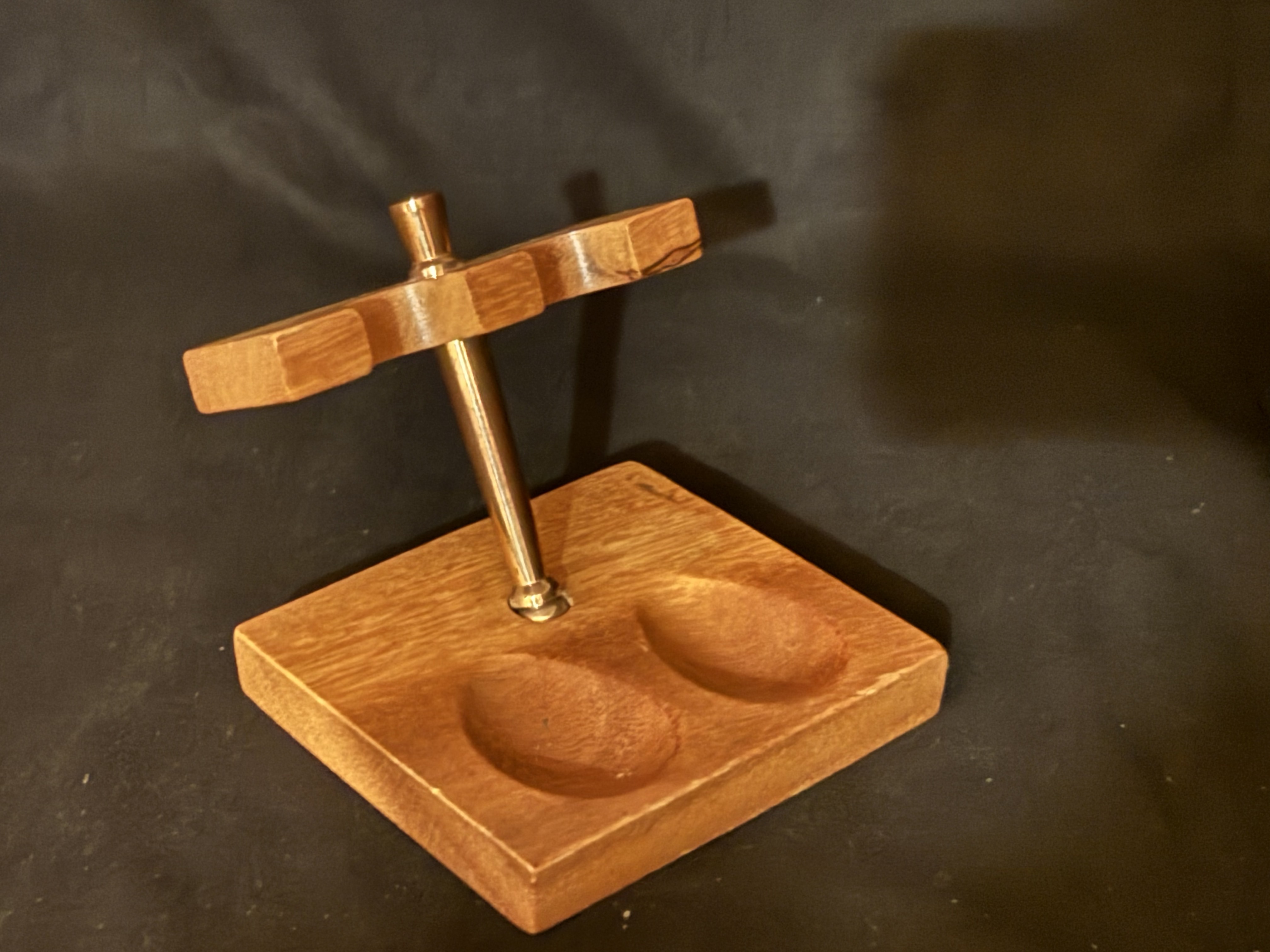 Wooden Pipe Stand for 2 Pipes, Gold-Tone Metal Post, Takes Apart 9