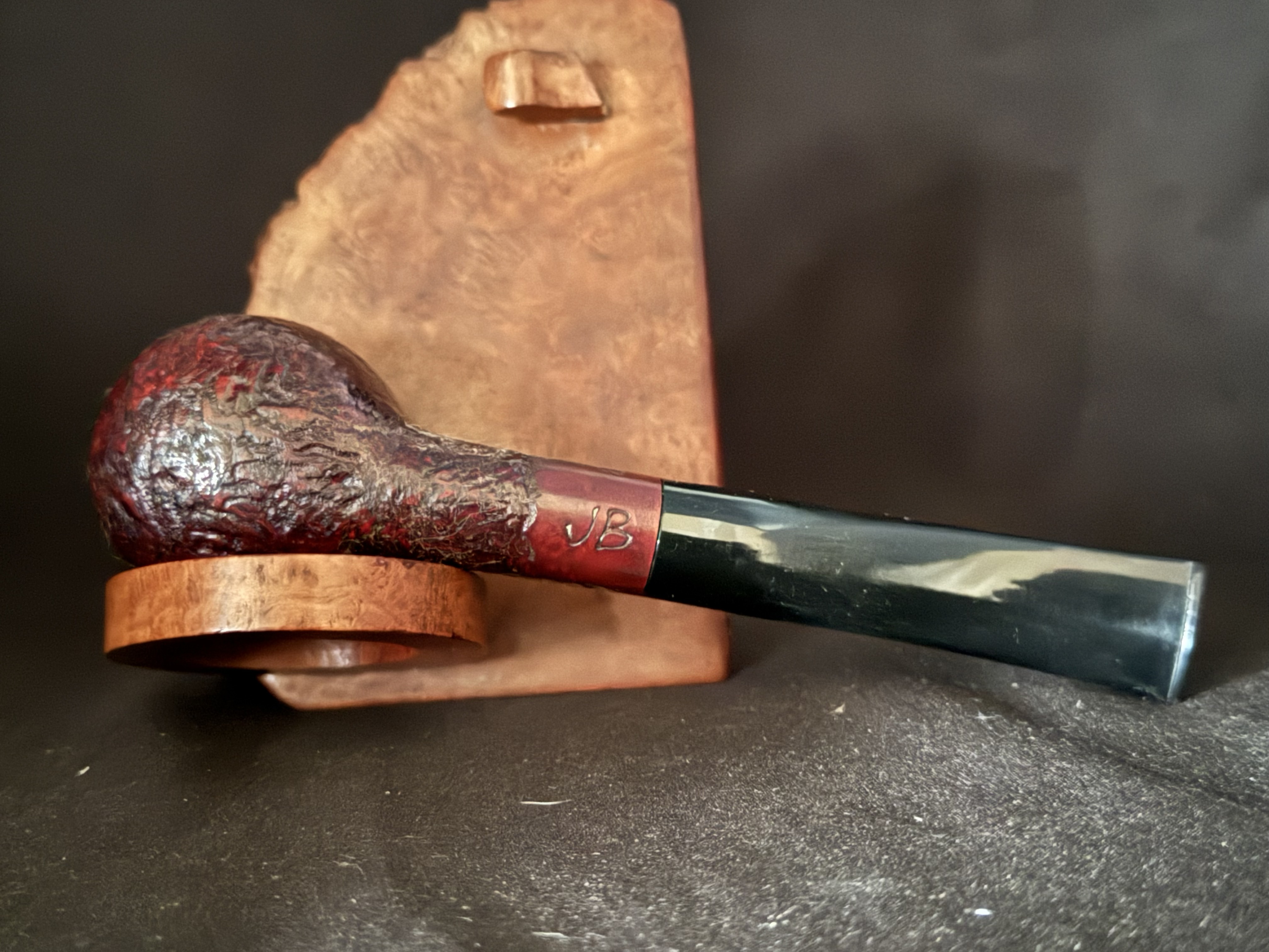 JB Unsmoked Reddish Sandblast Pot Pipe - Acrylic Stem, 9mm Filter 6