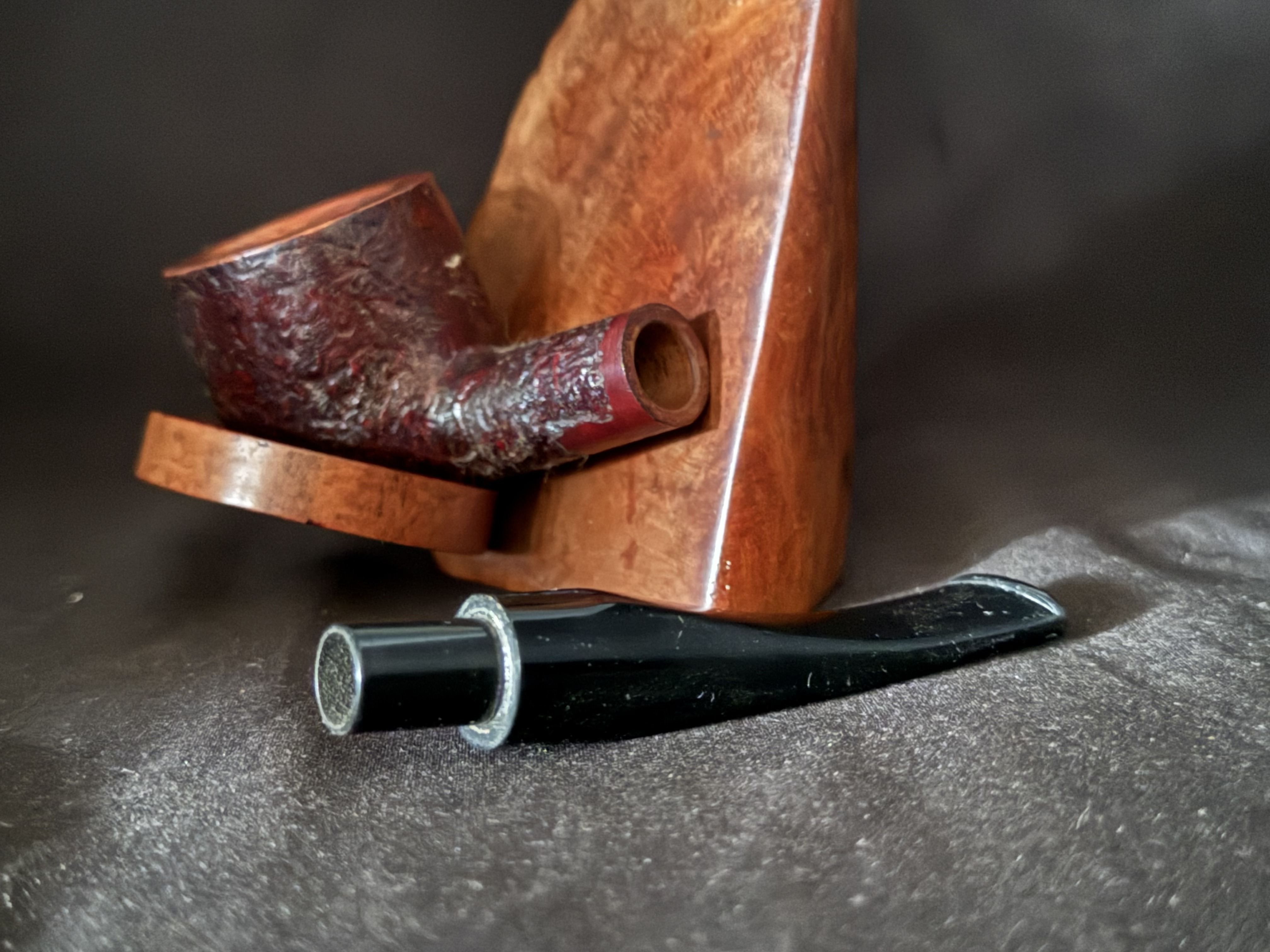 JB Unsmoked Reddish Sandblast Pot Pipe - Acrylic Stem, 9mm Filter 9