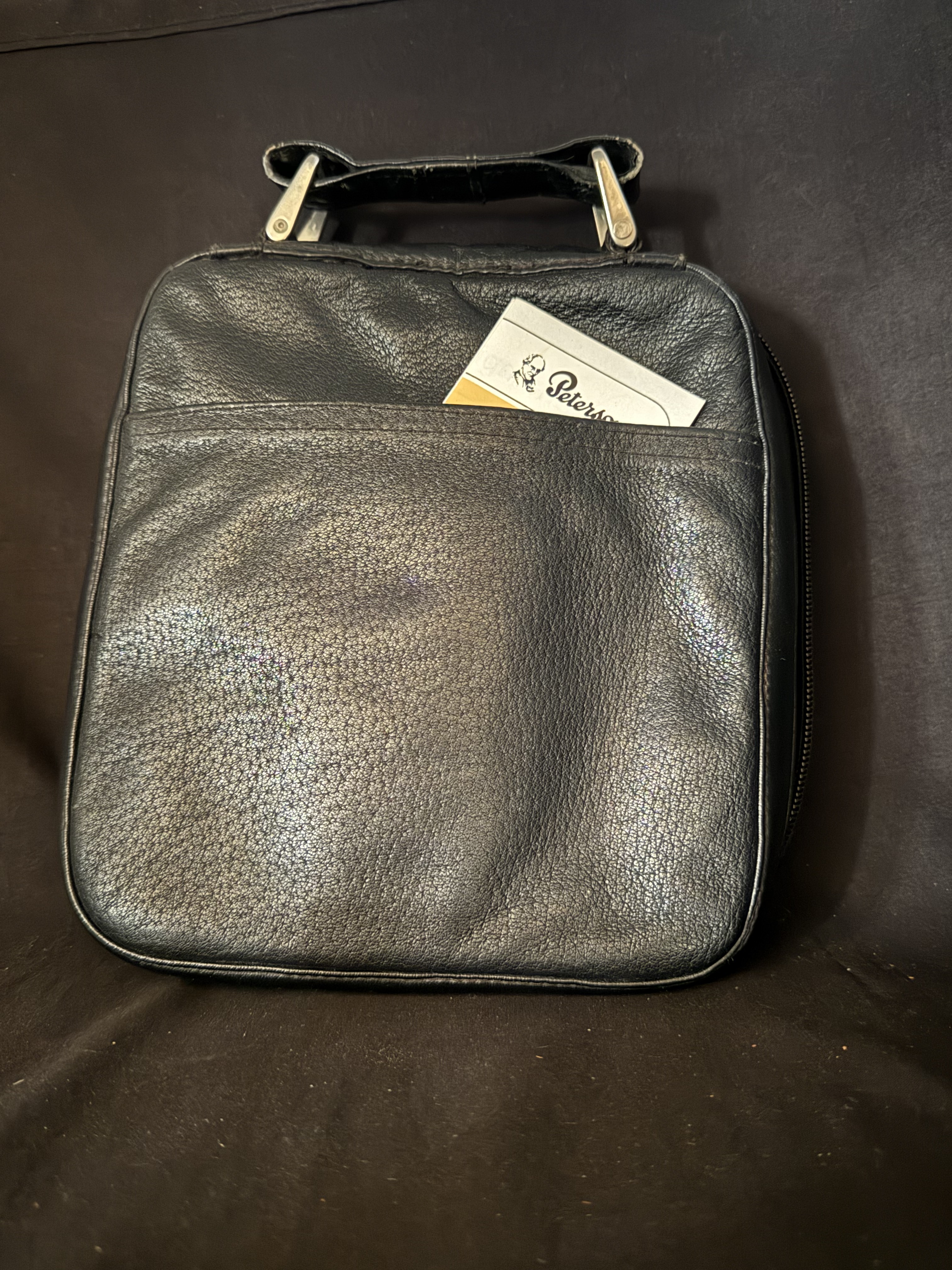 Soft Black Leather 7-Pipe Bag with Seven Leather Loops, Large Flap Pocket and Tobacco Tin Space, Very Good Condition 4