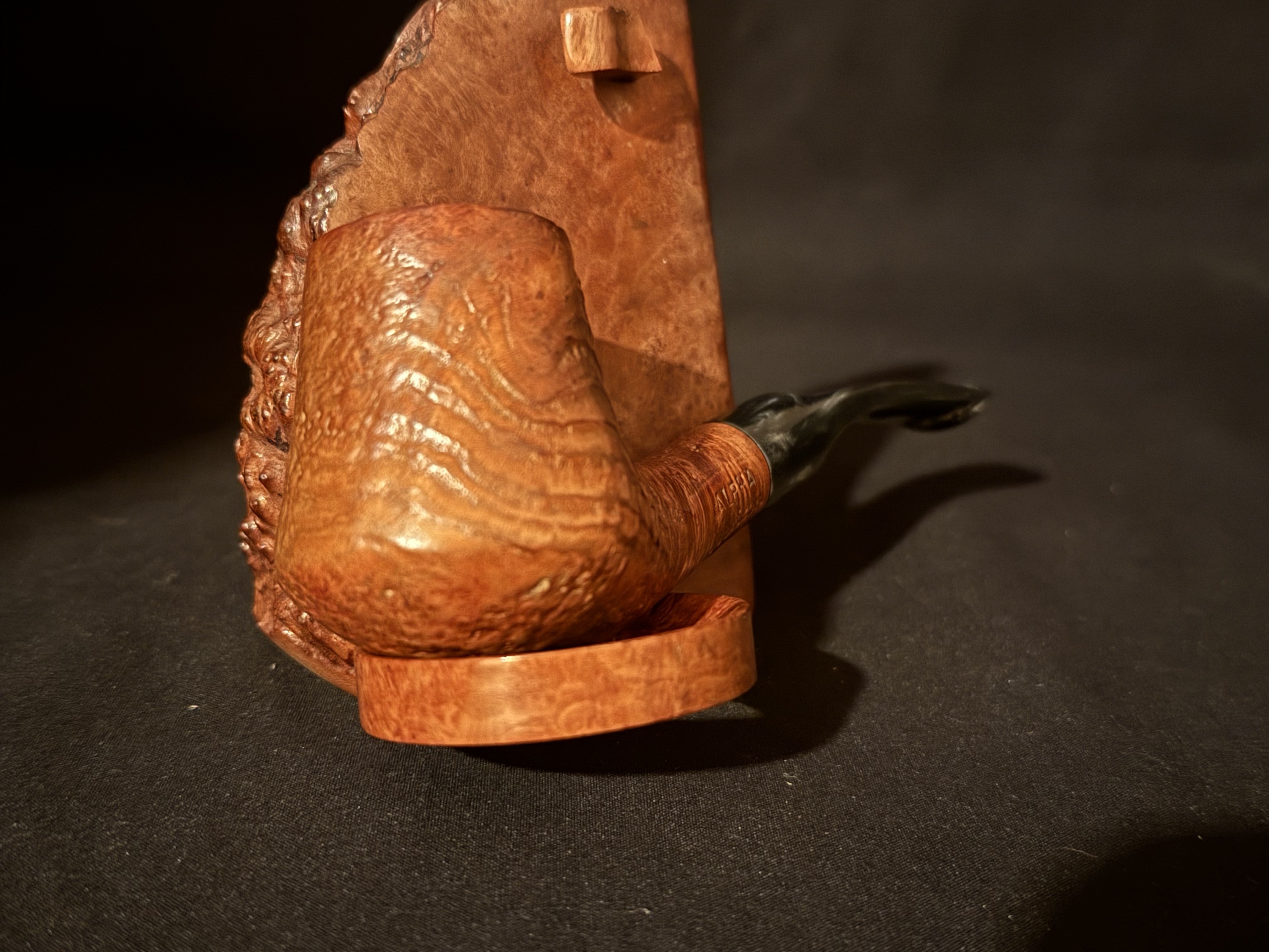 Alpha Horizon Sandblast Bent Vulcano Estate Briar Pipe, Acrylic Saddle Stem 10