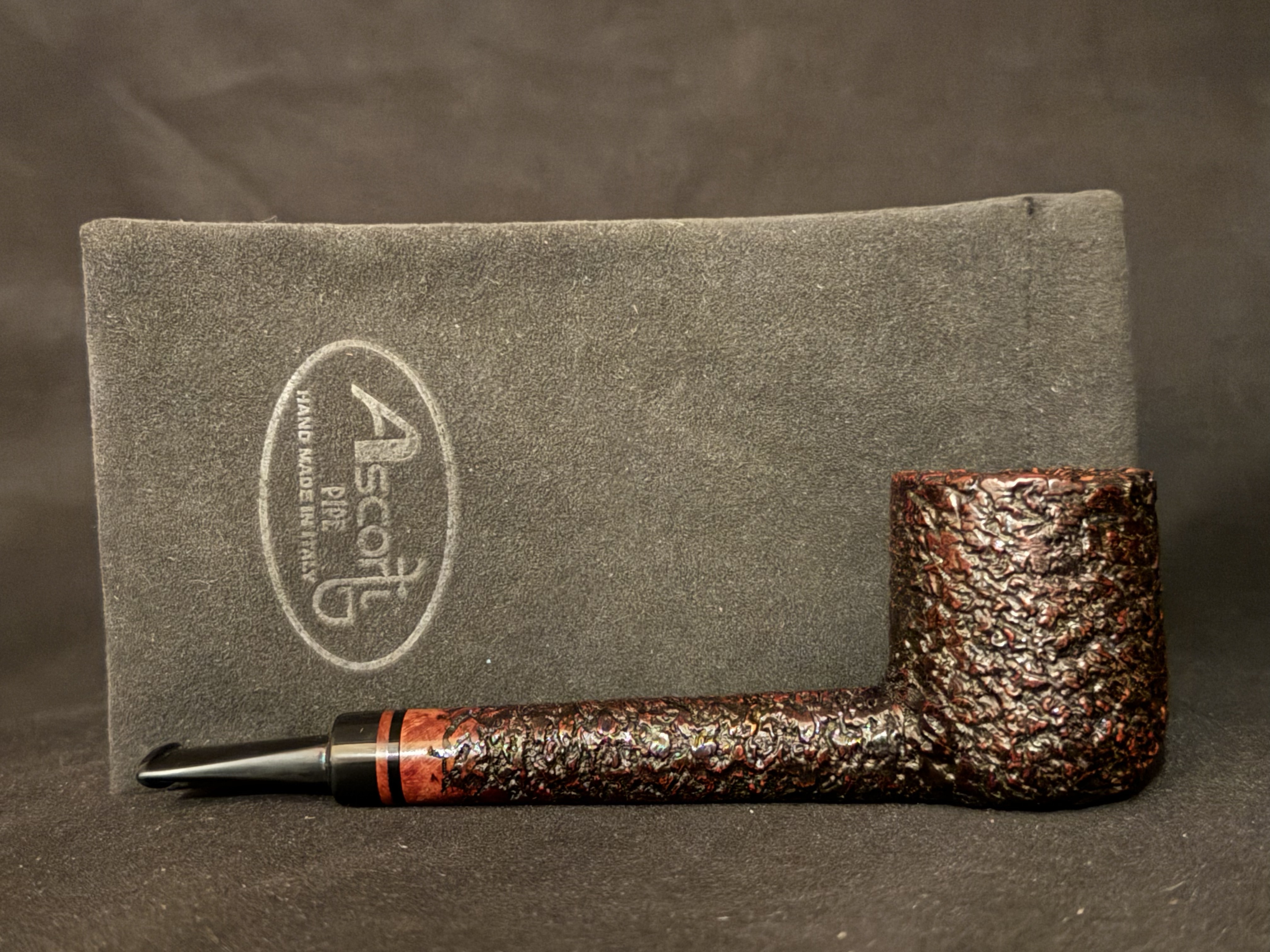 Ascorti Business SKS Hand Made Italy Sandblast Lovat Estate Pipe, Acrylic Saddle Stem, 9mm Filter, Sleeve and Box 16