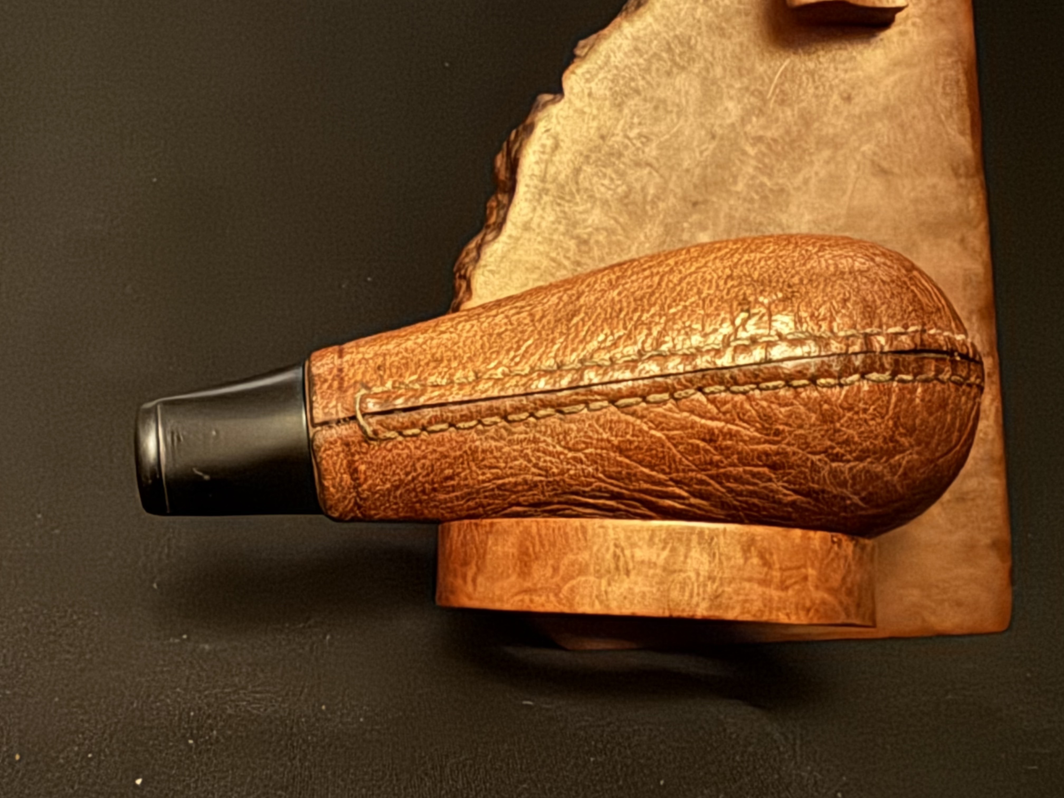 Big Ben Fishtail Bent Pipe with Tan Leather Cladding, Vulcanite Stem, Estate 6