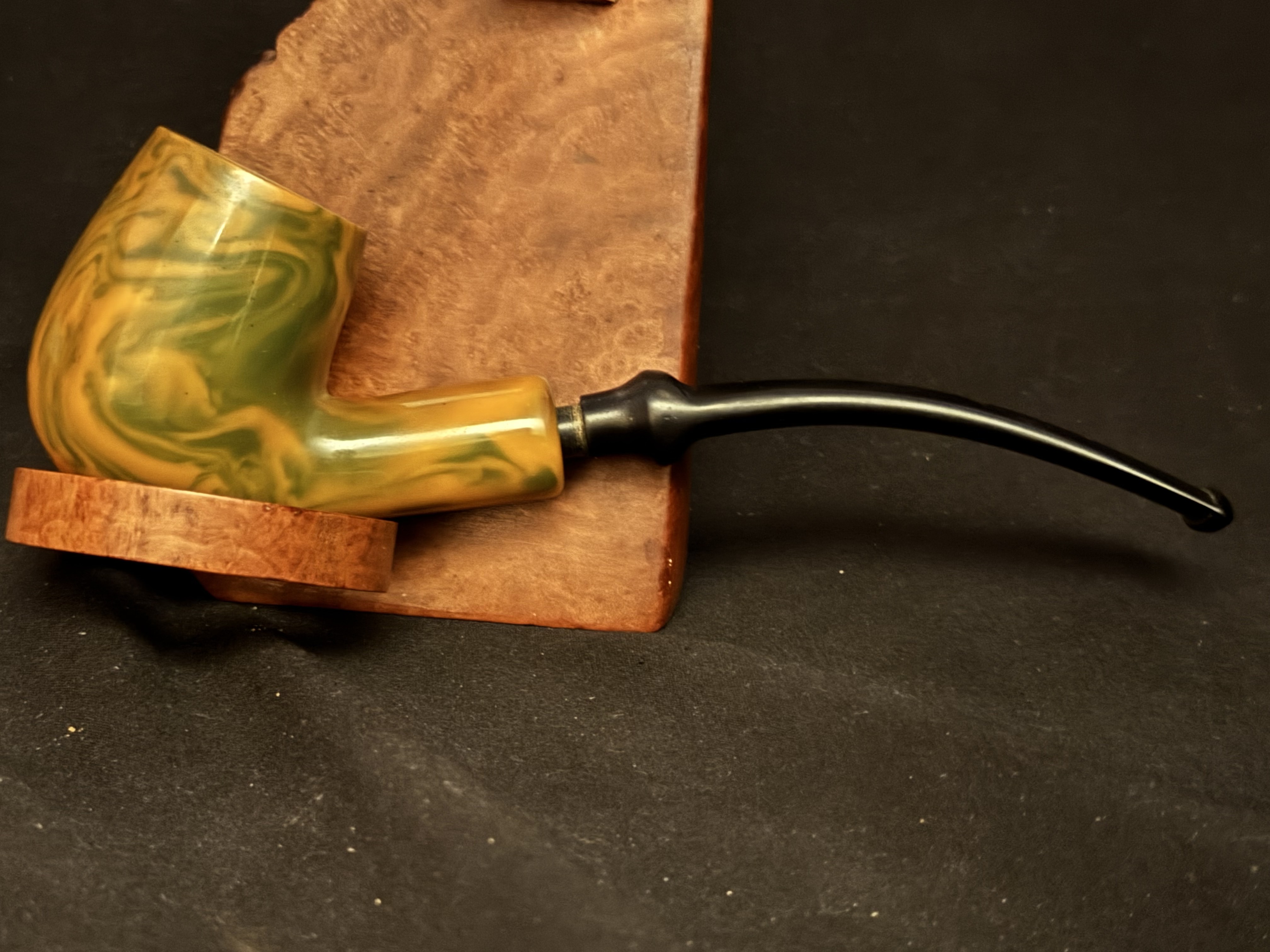 Big Ben Smooth Bent Billiard Meerschaum Bowl Insert Vulcanite Stem Estate Pipe 3