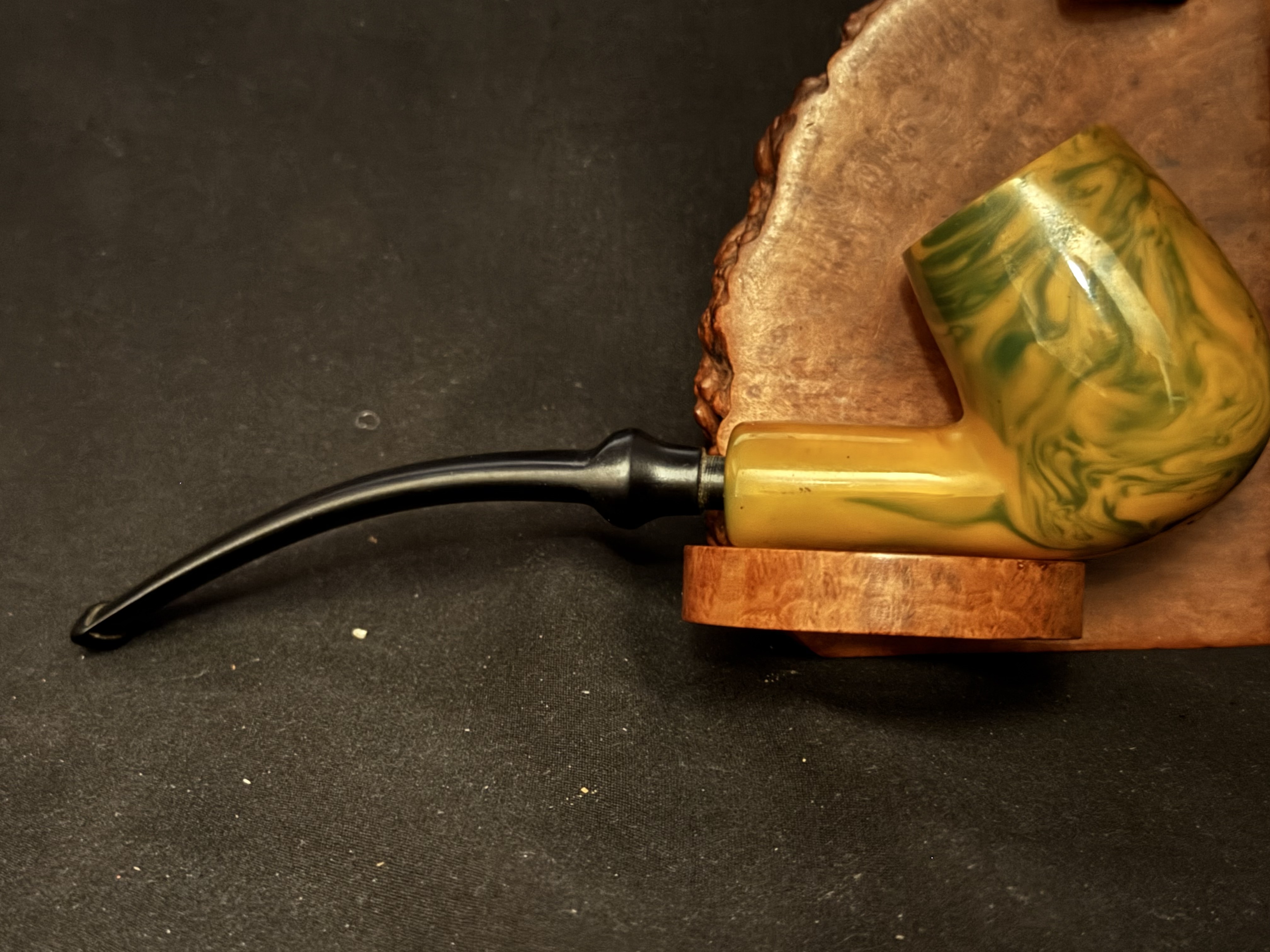 Big Ben Smooth Bent Billiard Meerschaum Bowl Insert Vulcanite Stem Estate Pipe 4