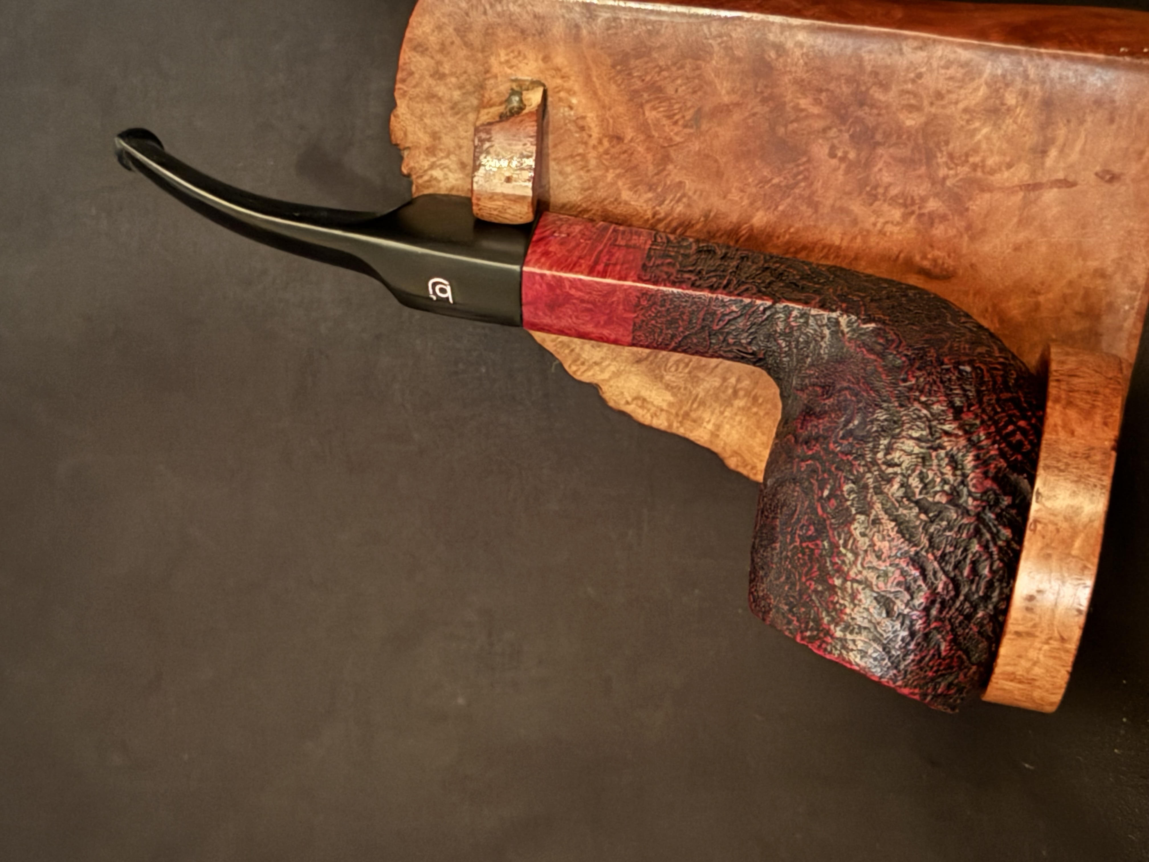 Bjarne Hand Carved Sandblast Bent Billiard Pipe, Diamond Shank, Vulcanite Saddle Stem, Fishtail Bit, Made in Denmark