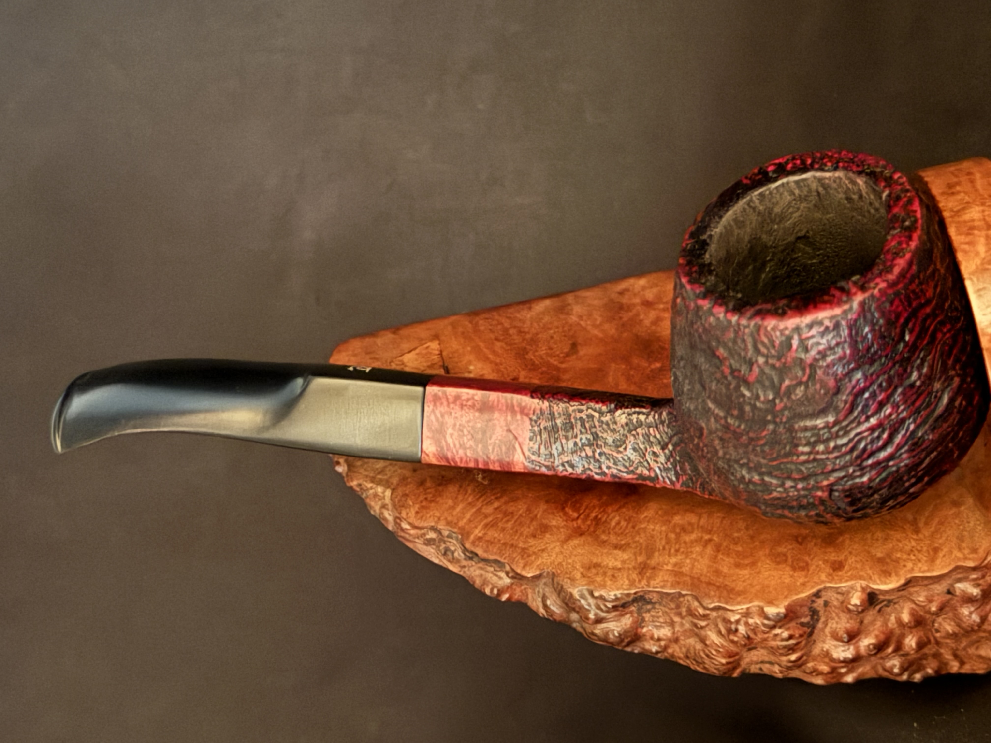 Bjarne Hand Carved Sandblast Bent Billiard Pipe, Diamond Shank, Vulcanite Saddle Stem, Fishtail Bit, Made in Denmark 2