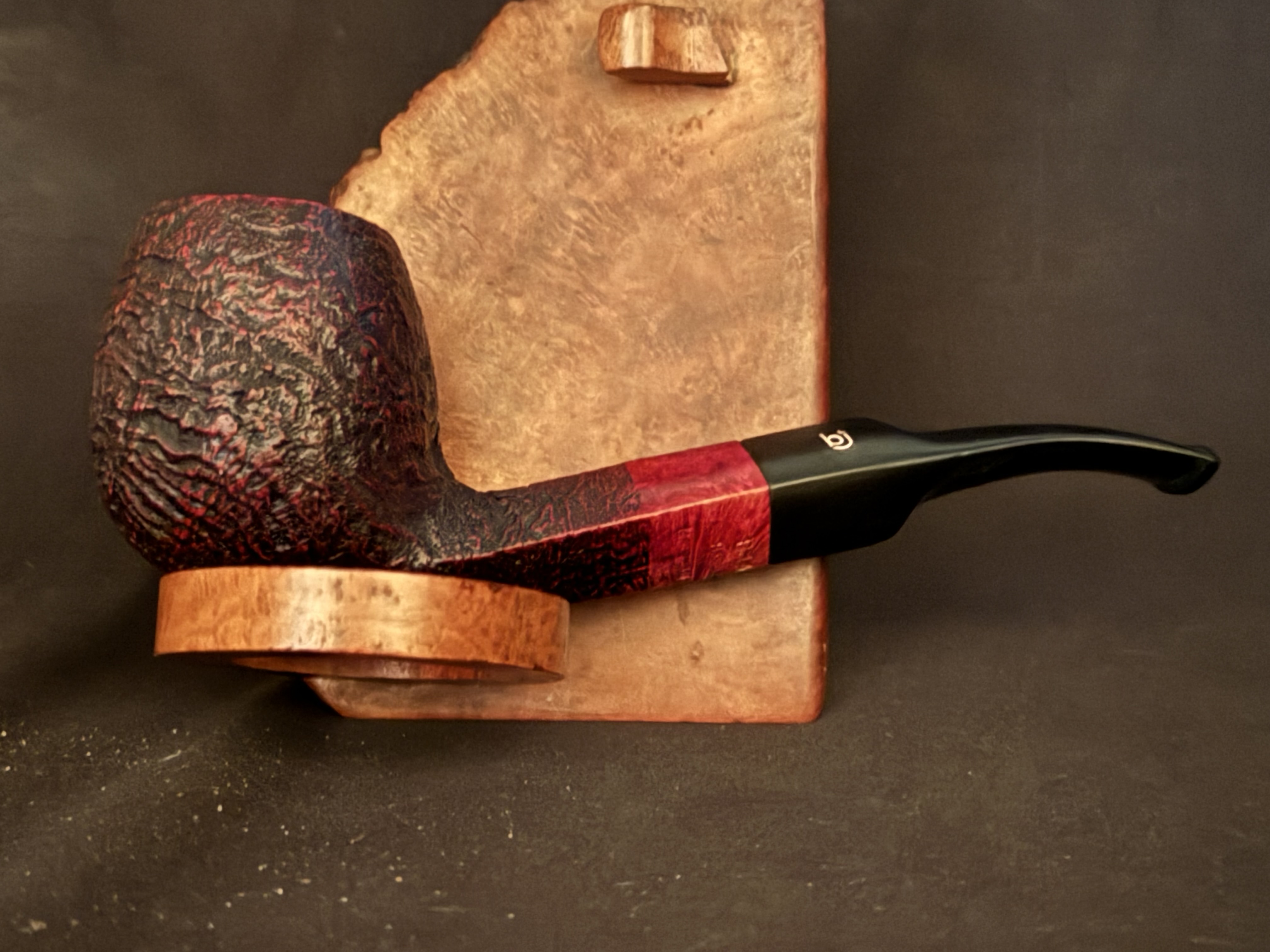 Bjarne Hand Carved Sandblast Bent Billiard Pipe, Diamond Shank, Vulcanite Saddle Stem, Fishtail Bit, Made in Denmark 3