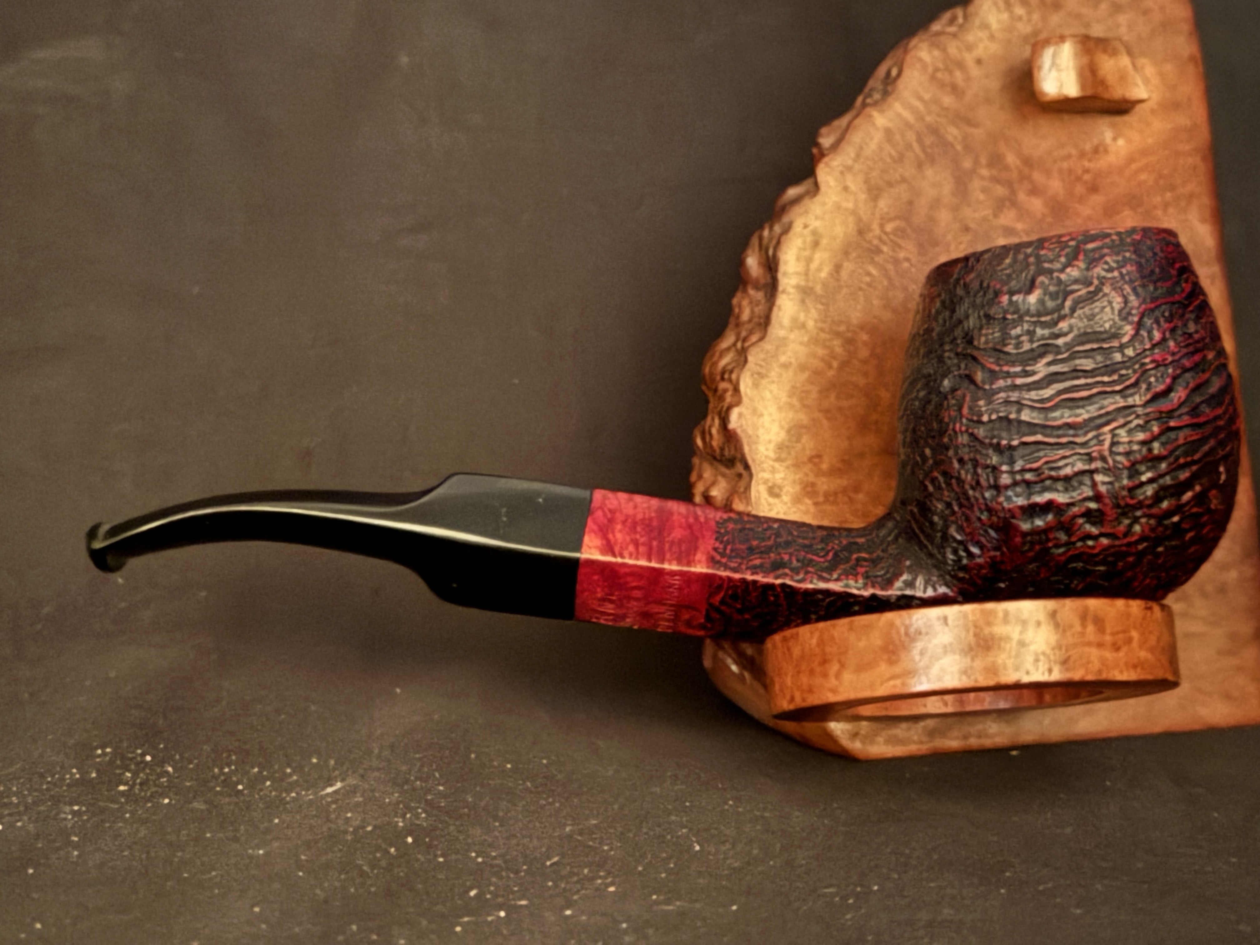 Bjarne Hand Carved Sandblast Bent Billiard Pipe, Diamond Shank, Vulcanite Saddle Stem, Fishtail Bit, Made in Denmark 4
