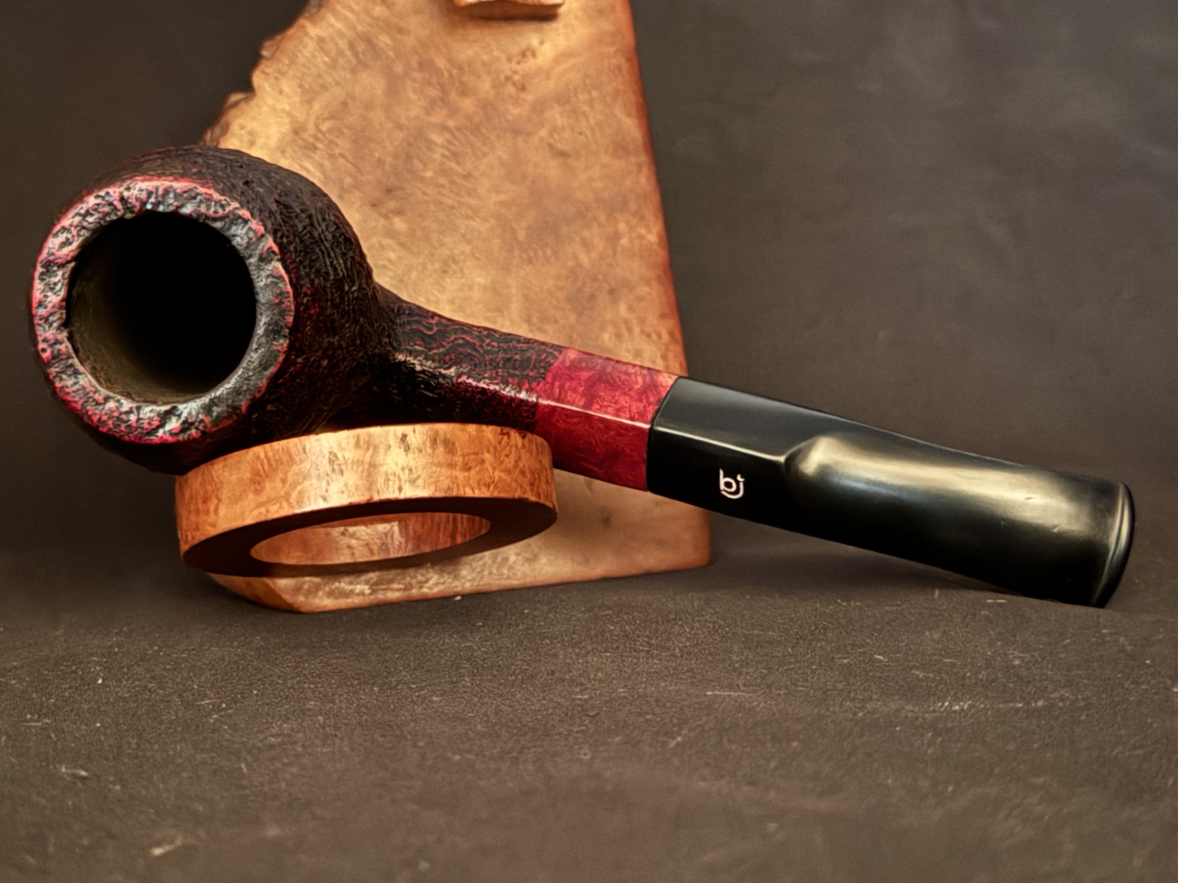 Bjarne Hand Carved Sandblast Bent Billiard Pipe, Diamond Shank, Vulcanite Saddle Stem, Fishtail Bit, Made in Denmark 5