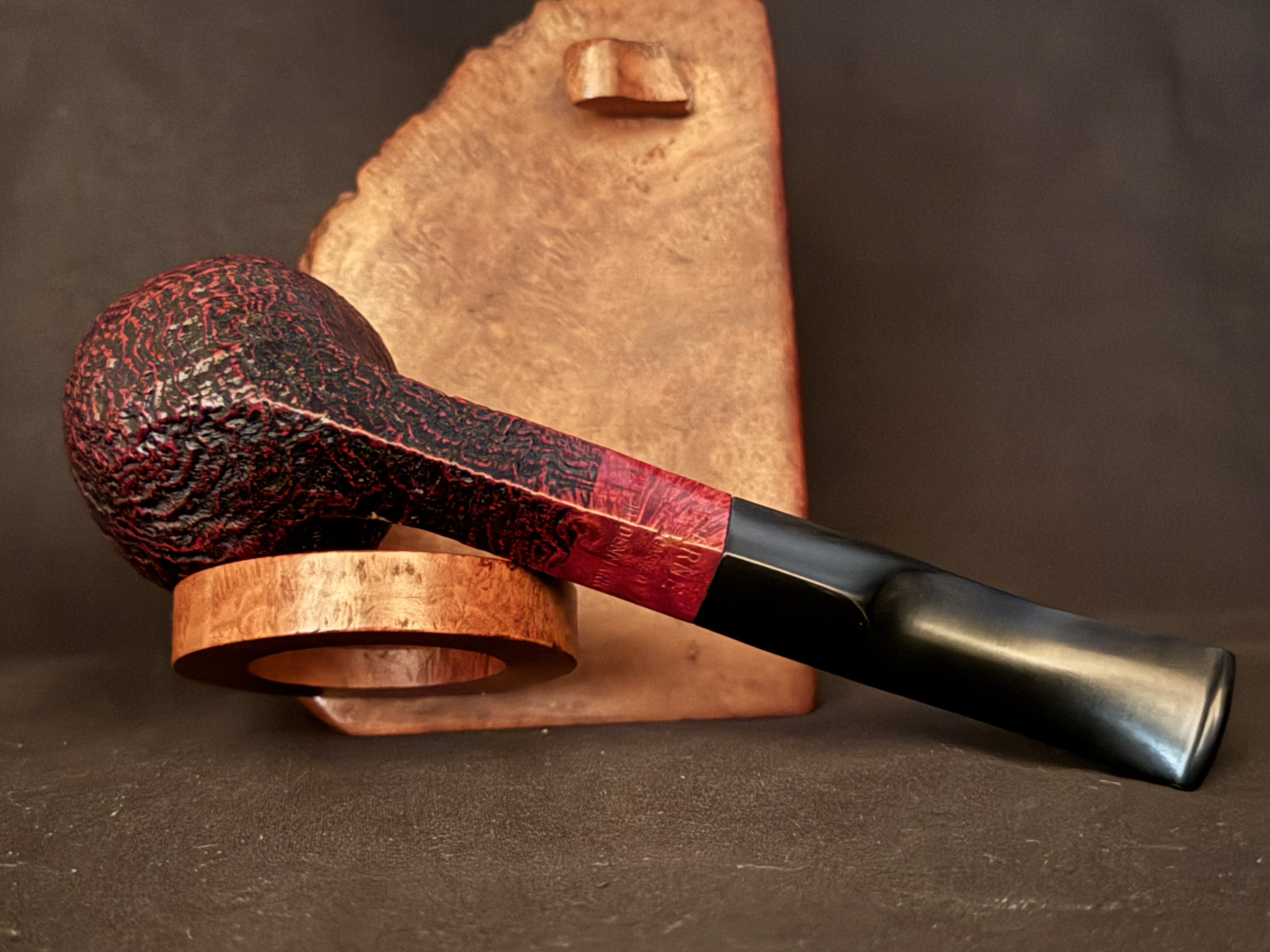 Bjarne Hand Carved Sandblast Bent Billiard Pipe, Diamond Shank, Vulcanite Saddle Stem, Fishtail Bit, Made in Denmark 6