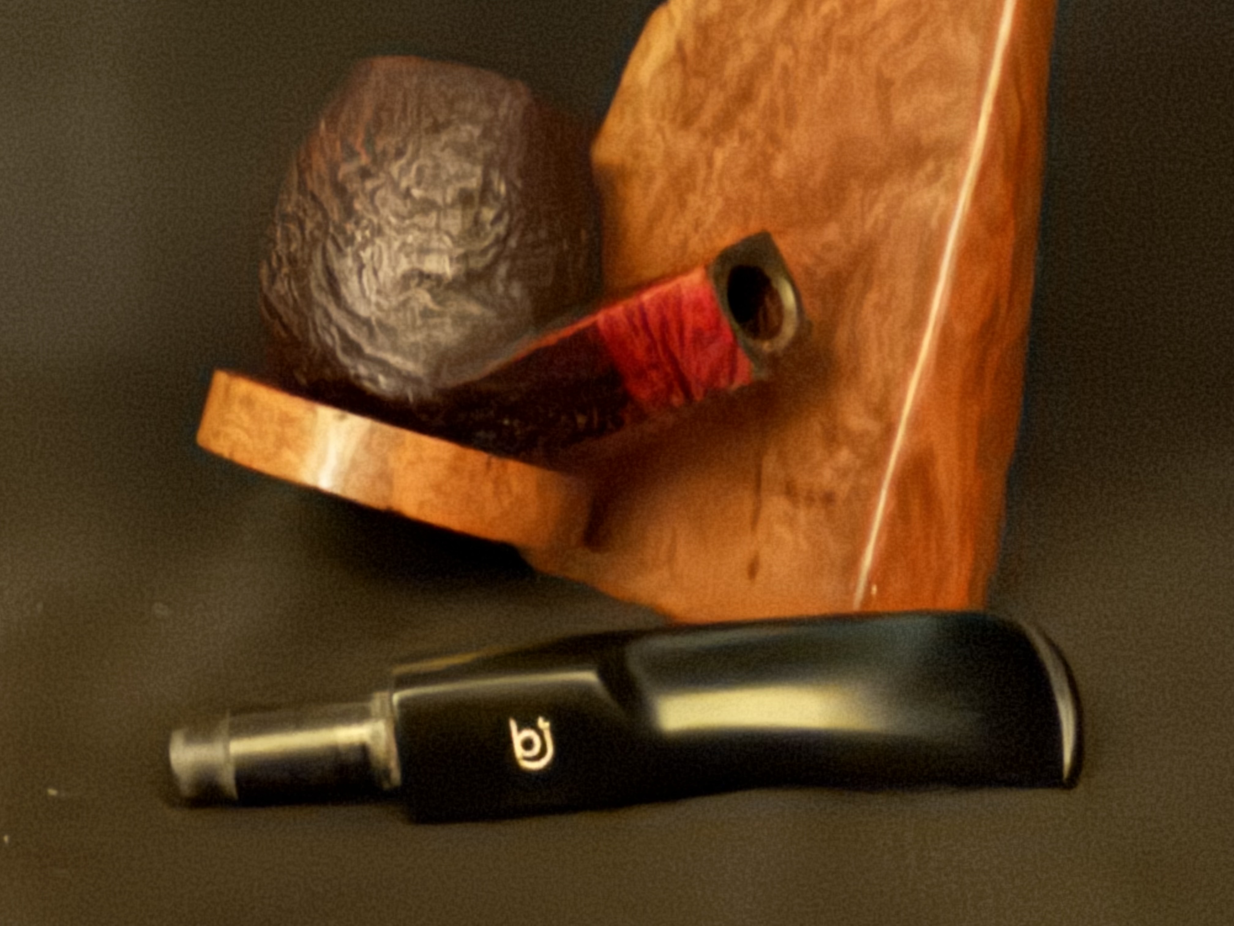 Bjarne Hand Carved Sandblast Bent Billiard Pipe, Diamond Shank, Vulcanite Saddle Stem, Fishtail Bit, Made in Denmark 9