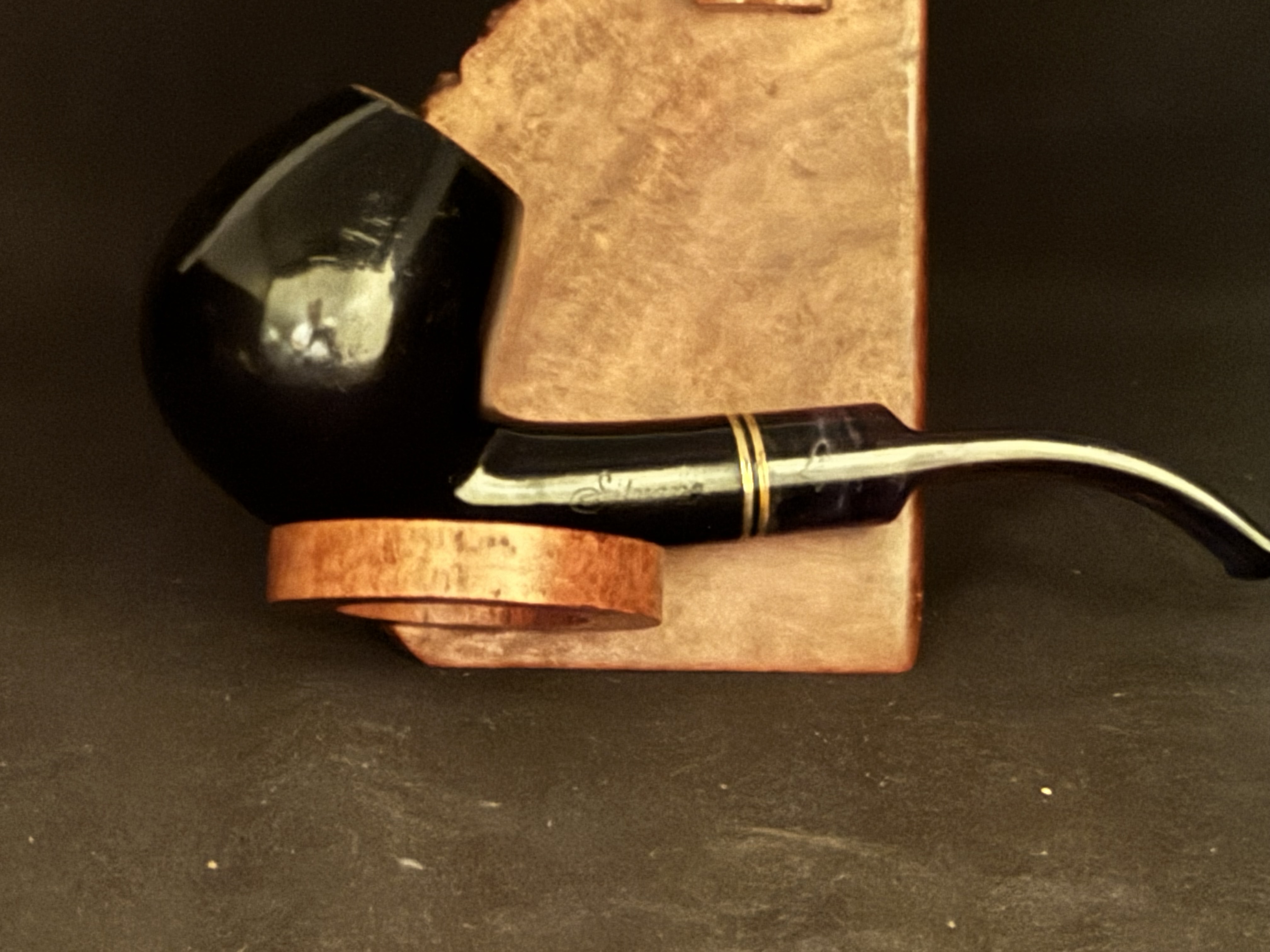 Silvano Azzorro Bent Billiard Smooth Black Briar Estate Pipe - Acrylic Saddle Stem, 9mm Filter, Fishtail 2