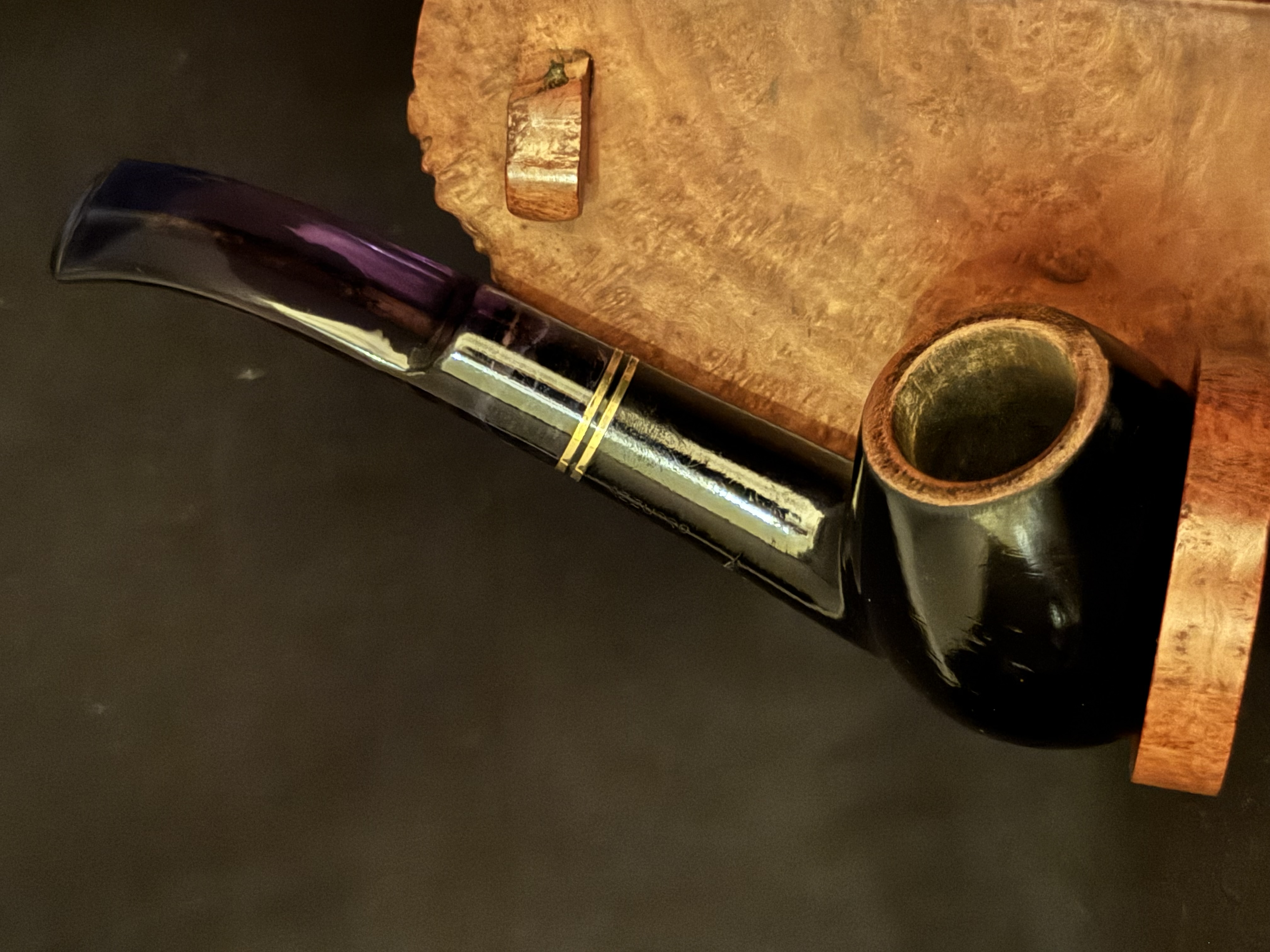 Silvano Azzorro Bent Billiard Smooth Black Briar Estate Pipe - Acrylic Saddle Stem, 9mm Filter, Fishtail 4