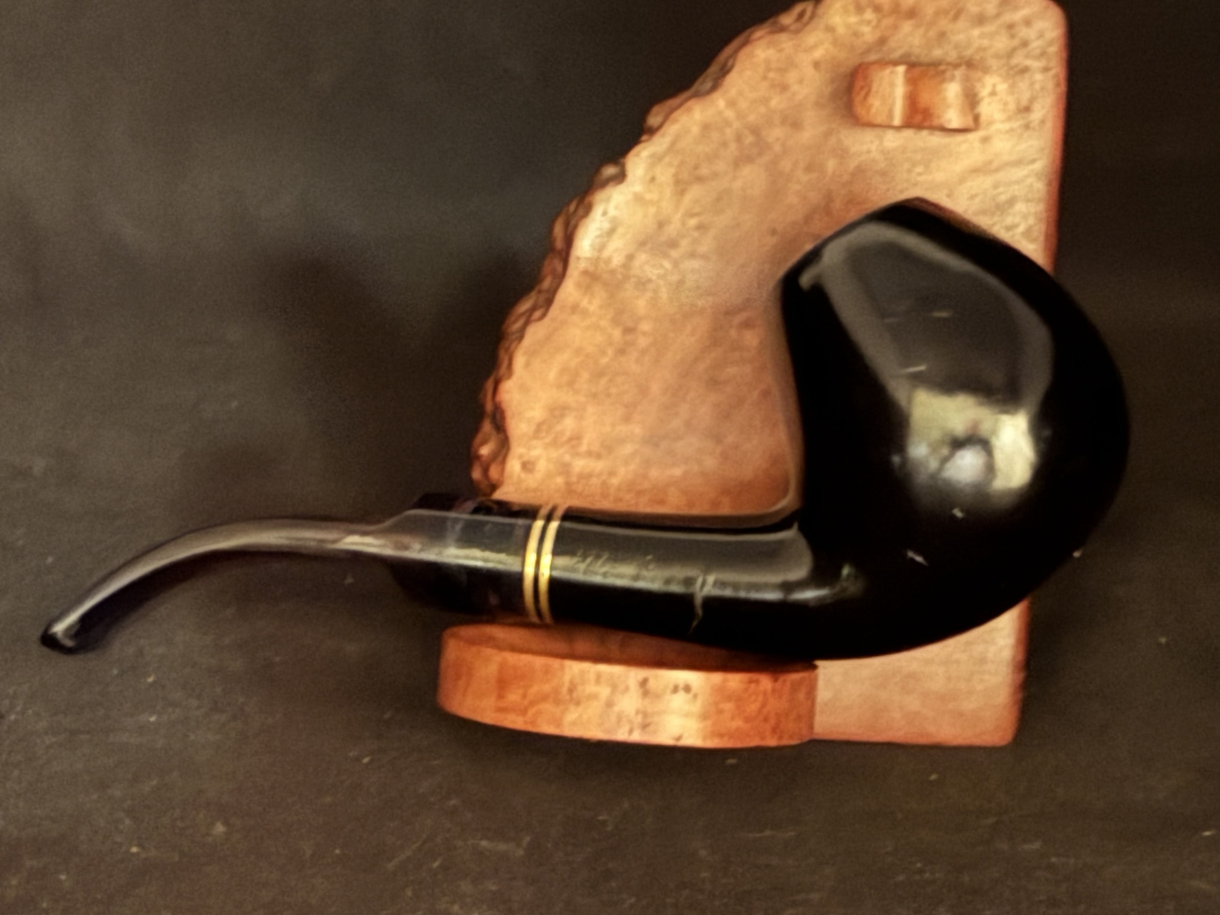 Silvano Azzorro Bent Billiard Smooth Black Briar Estate Pipe - Acrylic Saddle Stem, 9mm Filter, Fishtail 7