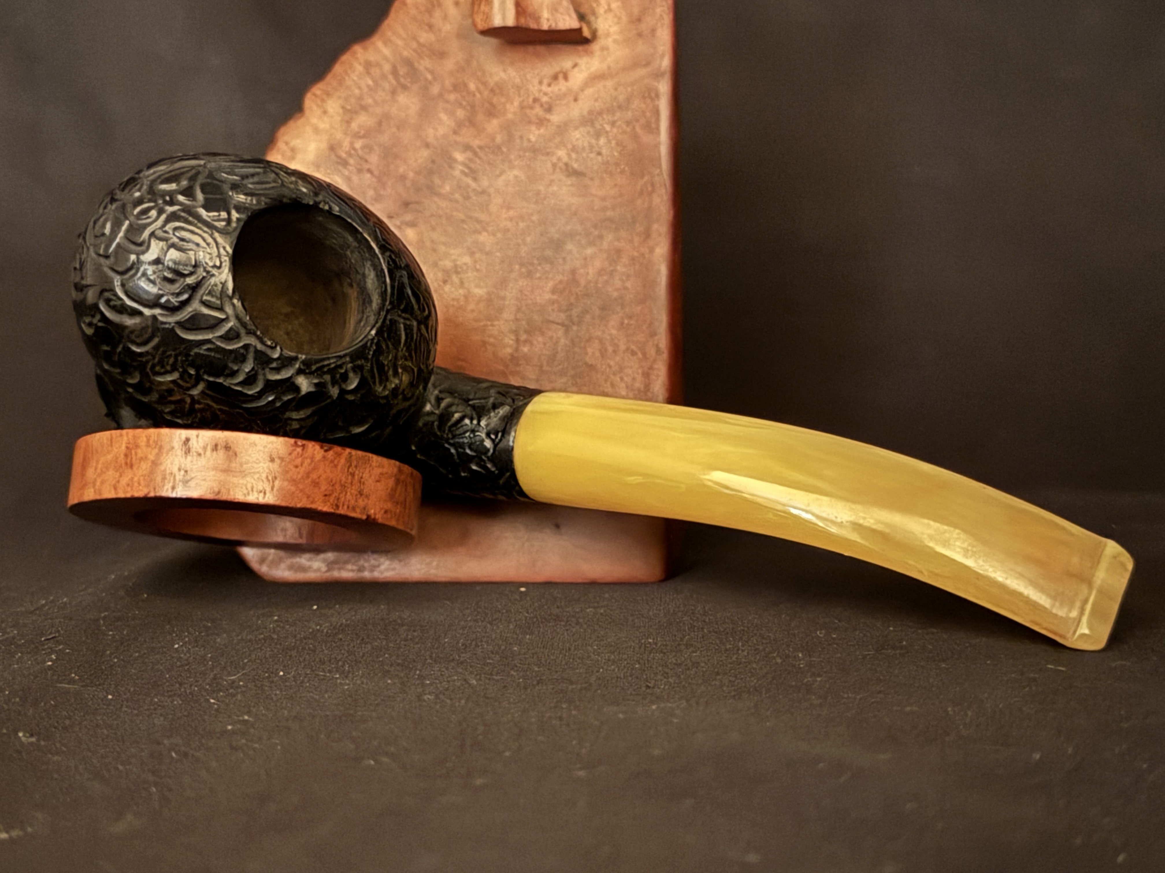 Black Meerschaum Sultan Face Pipe, Turkish Handmade, Carved Turban and Beard, Amber Color Bakelite Stem, Unsmoked 5