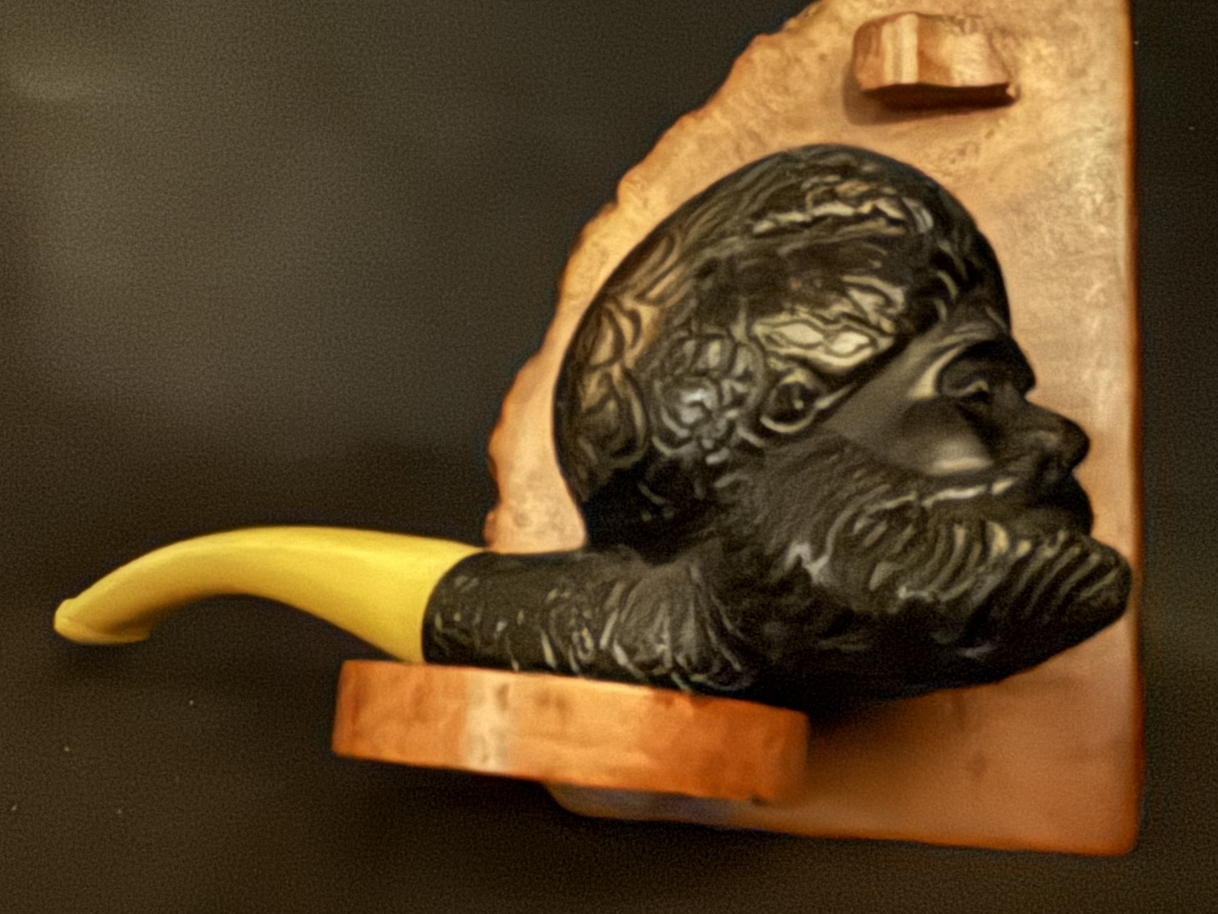 Black Meerschaum Sultan Face Pipe, Turkish Handmade, Carved Turban and Beard, Amber Color Bakelite Stem, Unsmoked 7