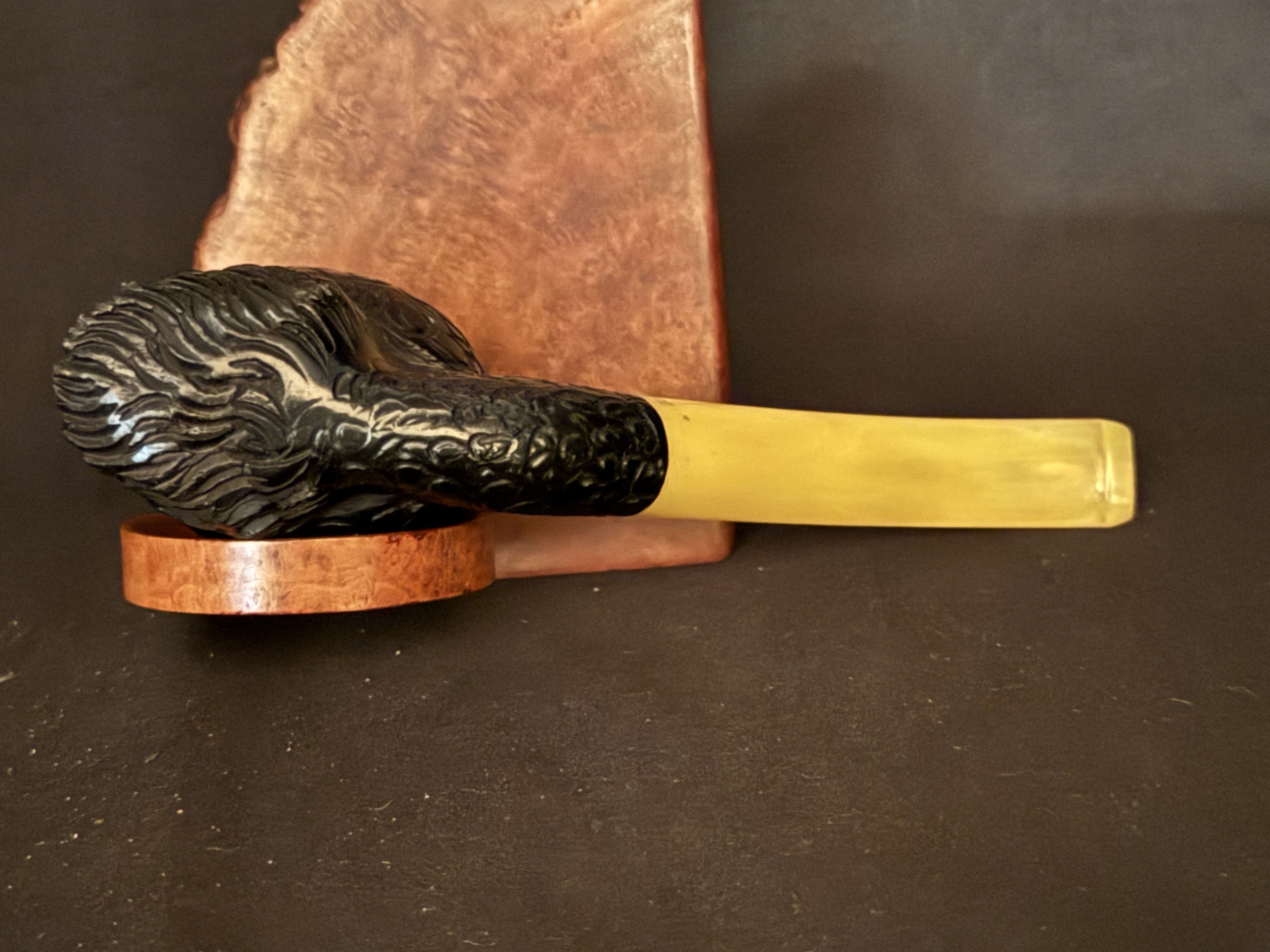 Black Meerschaum Sultan Face Pipe, Turkish Handmade, Carved Turban and Beard, Amber Color Bakelite Stem, Unsmoked 6