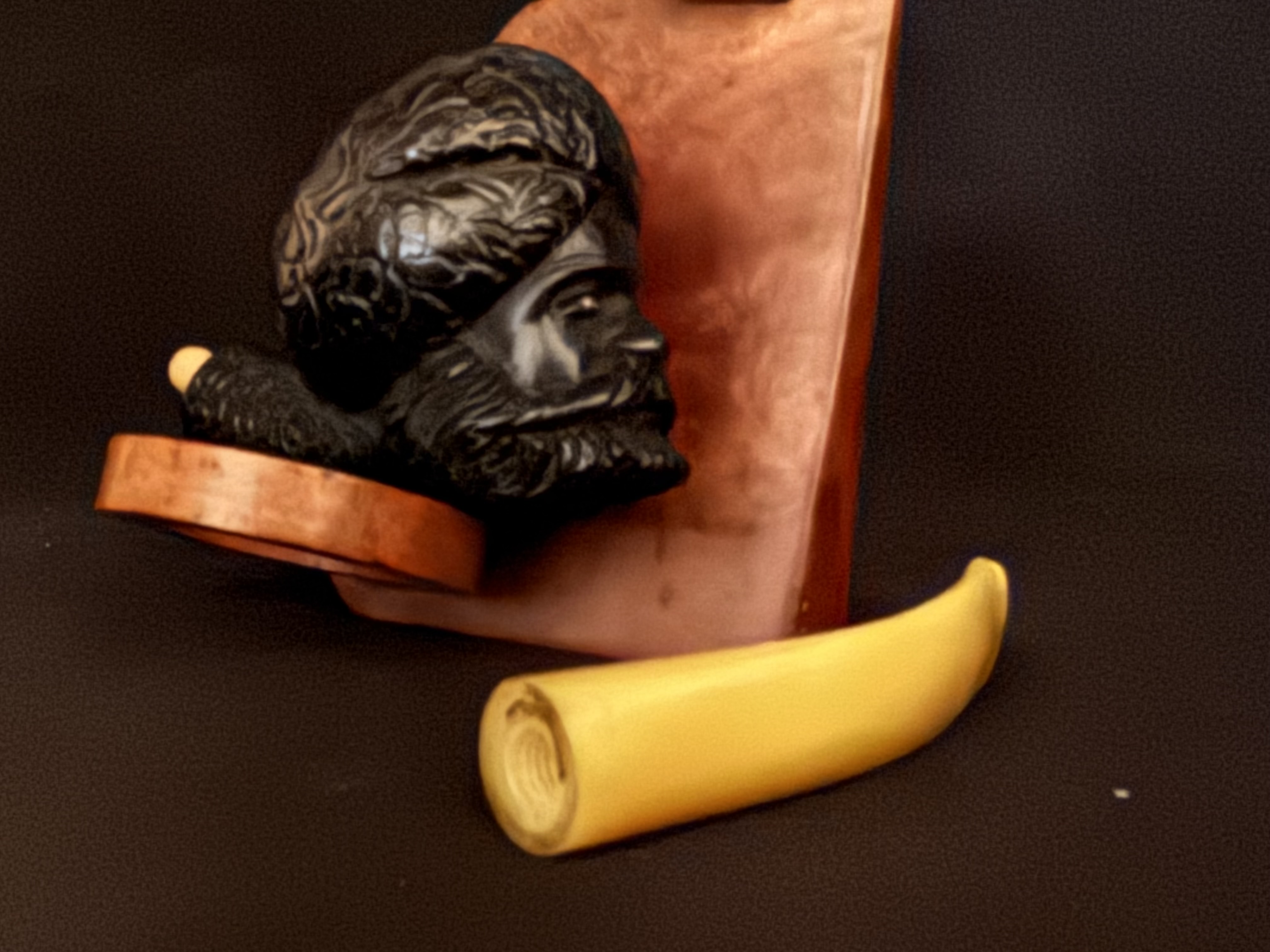 Black Meerschaum Sultan Face Pipe, Turkish Handmade, Carved Turban and Beard, Amber Color Bakelite Stem, Unsmoked 11