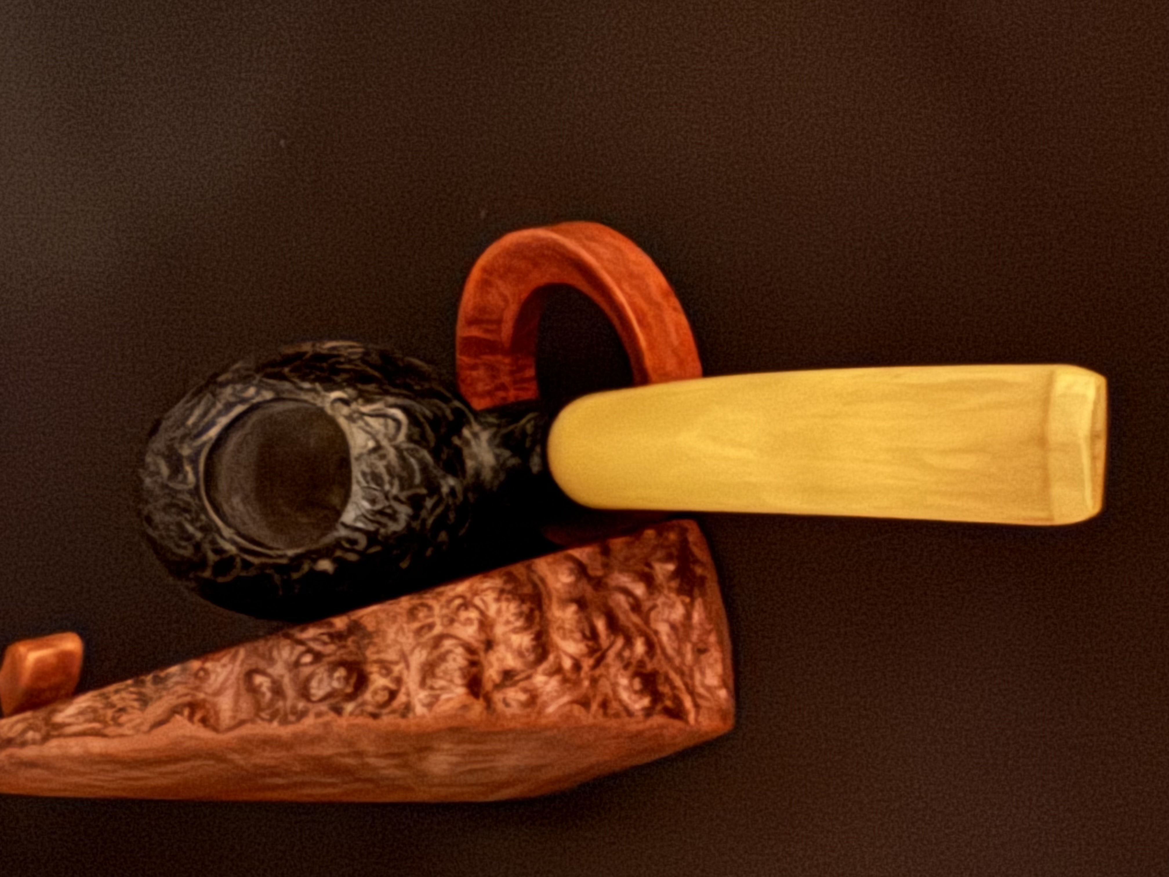 Black Meerschaum Sultan Face Pipe, Turkish Handmade, Carved Turban and Beard, Amber Color Bakelite Stem, Unsmoked 10