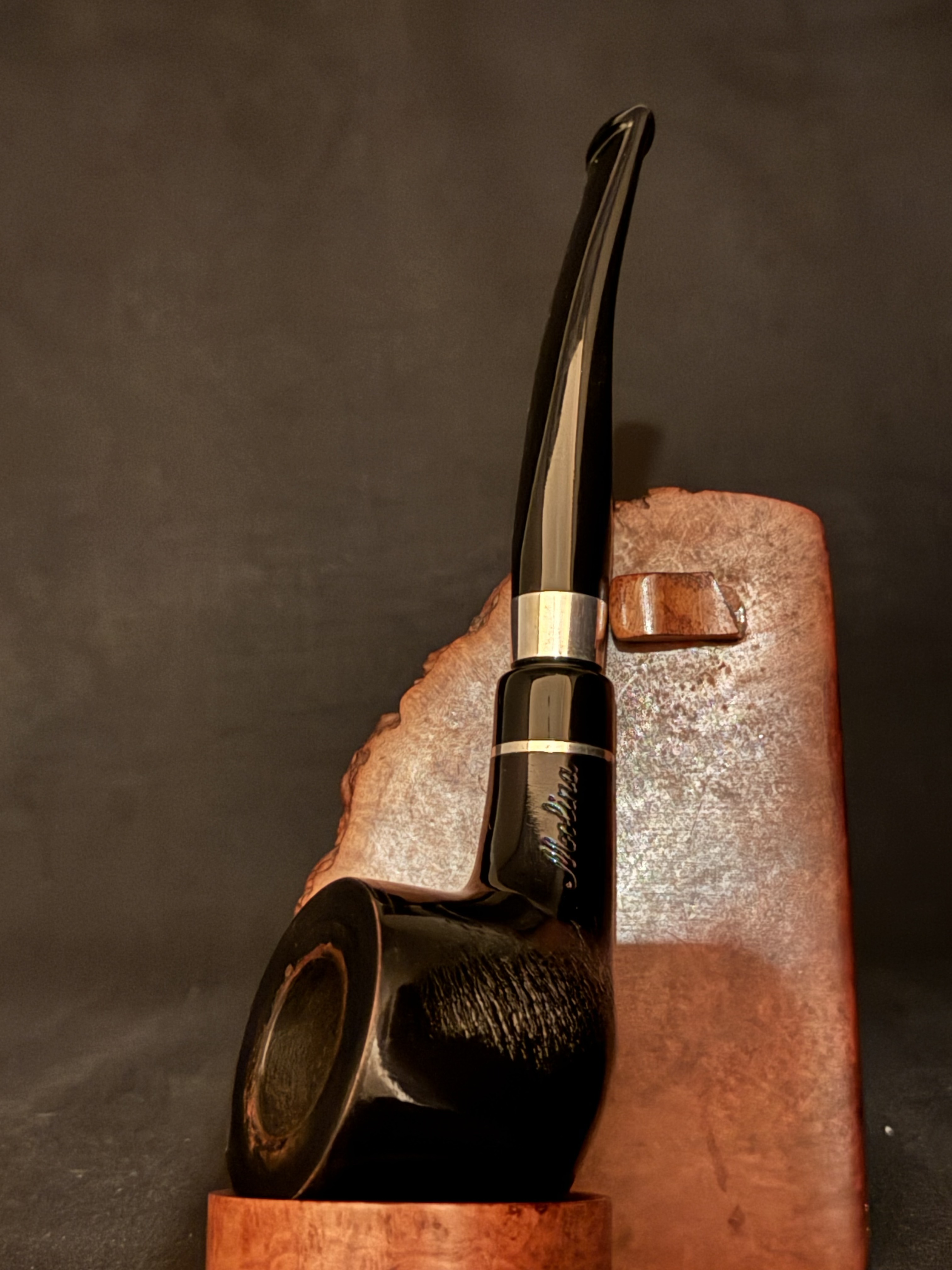 Molina Black Smooth Pot Pipe, Army Mount, Acrylic Fishtail Stem, Made in Italy
