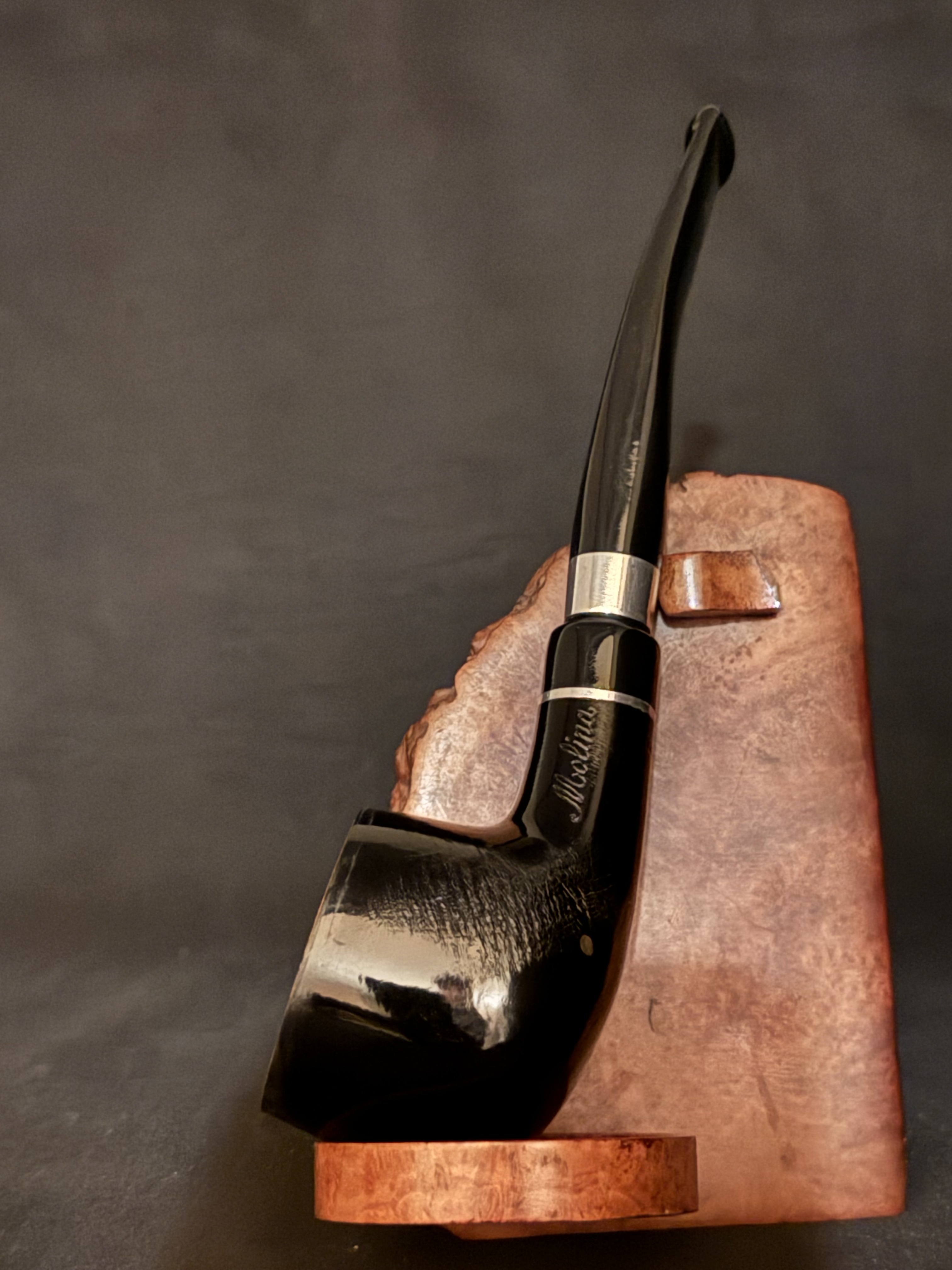 Molina Black Smooth Pot Pipe, Army Mount, Acrylic Fishtail Stem, Made in Italy 2