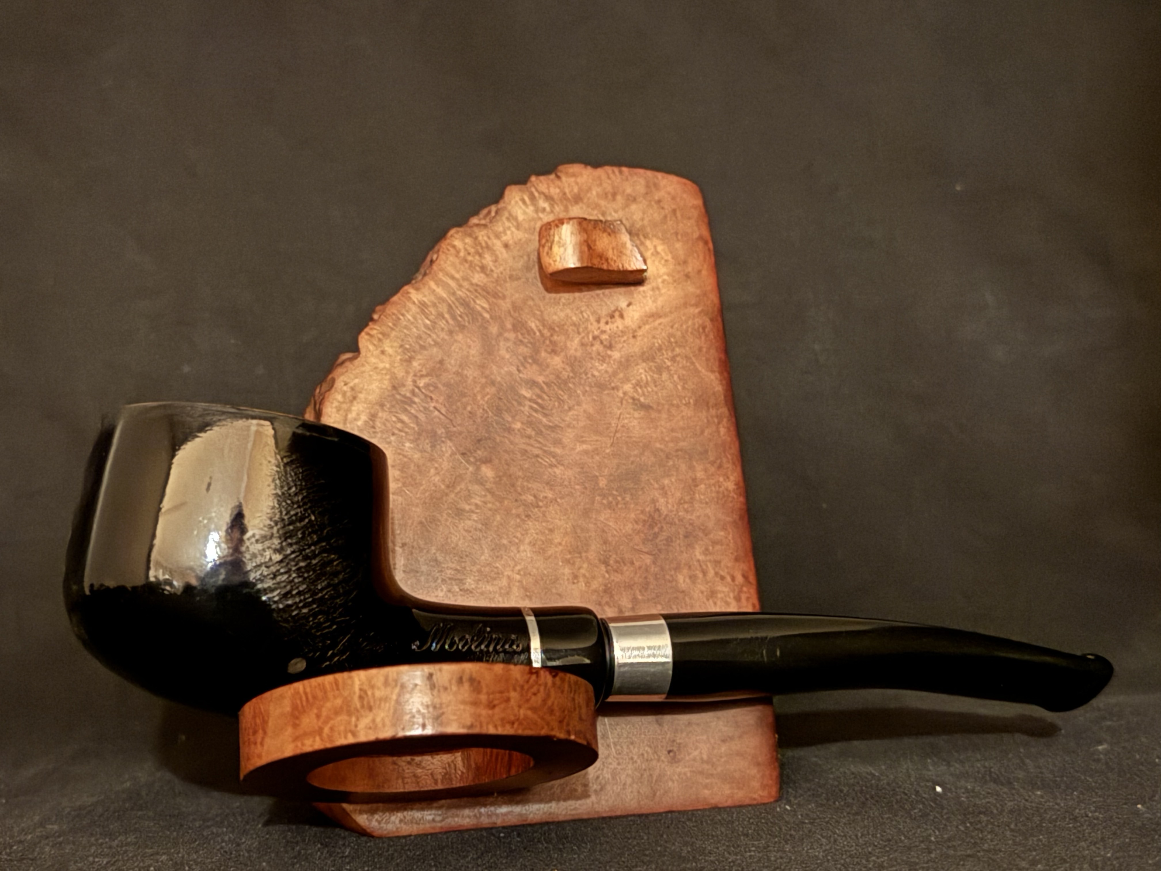 Molina Black Smooth Pot Pipe, Army Mount, Acrylic Fishtail Stem, Made in Italy 4