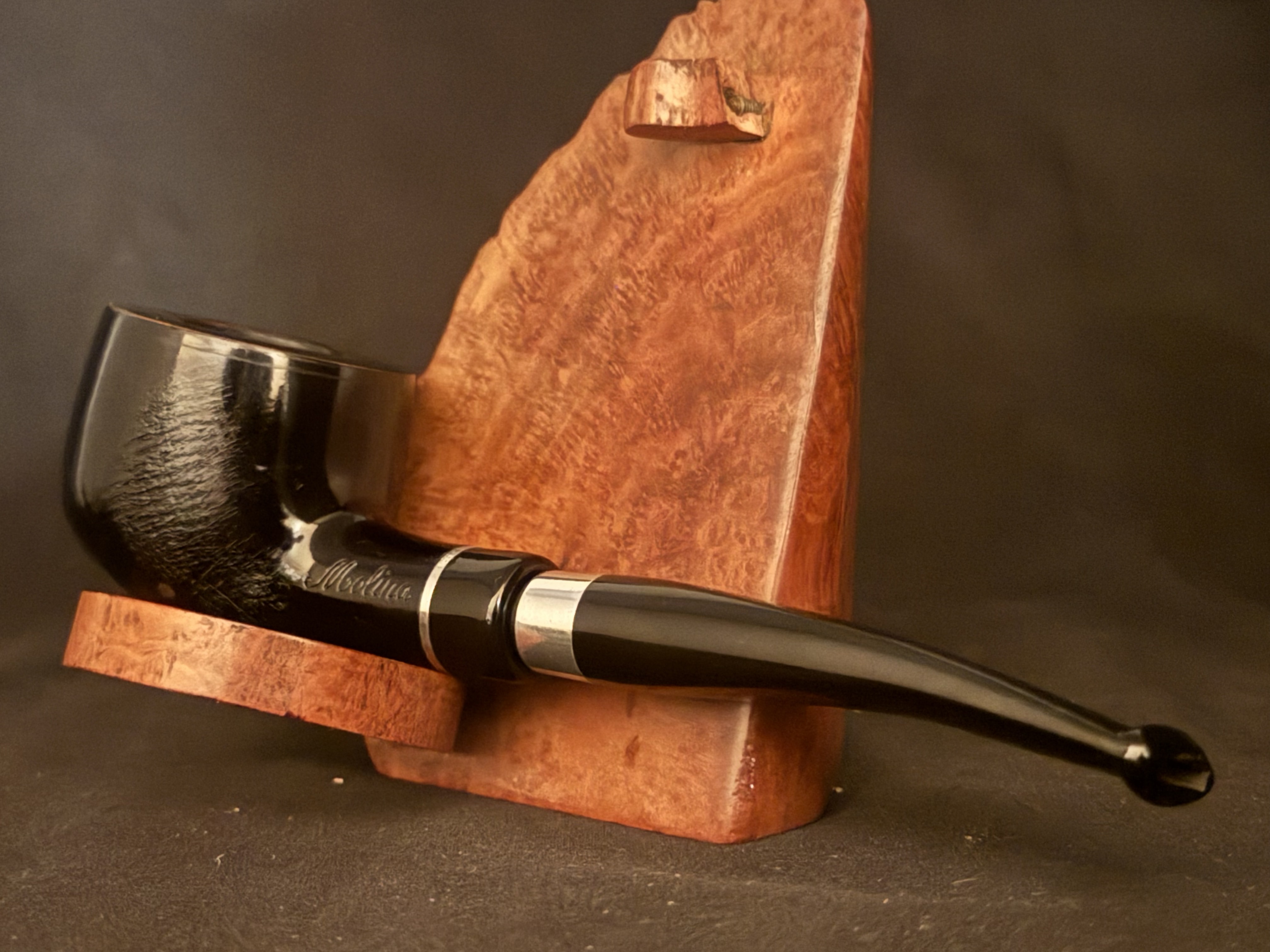 Molina Black Smooth Pot Pipe, Army Mount, Acrylic Fishtail Stem, Made in Italy 10