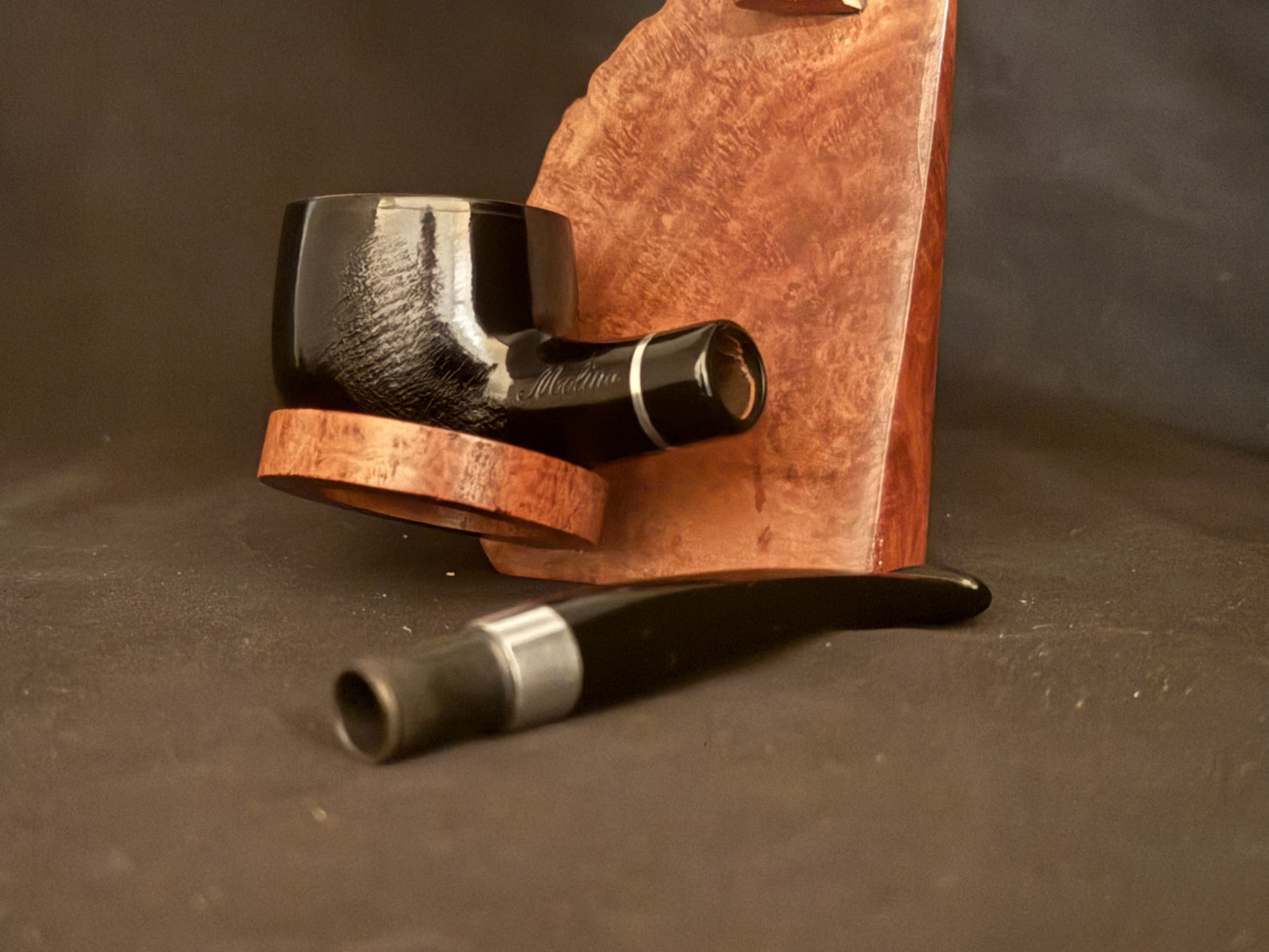 Molina Black Smooth Pot Pipe, Army Mount, Acrylic Fishtail Stem, Made in Italy 11