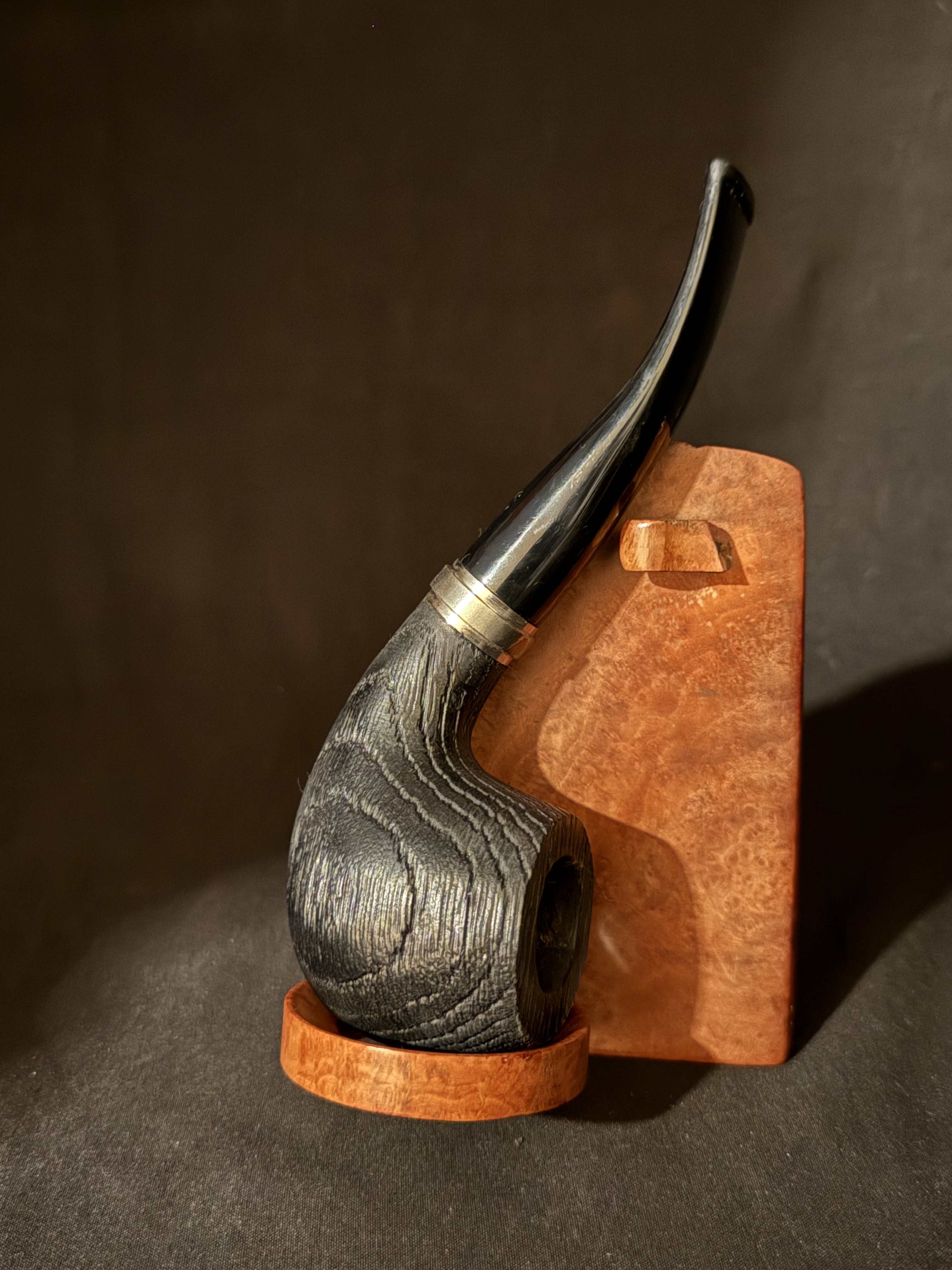 Black Rustic Bent Apple Pipe, Acrylic Stem, Metal Band, 9mm Filter 2