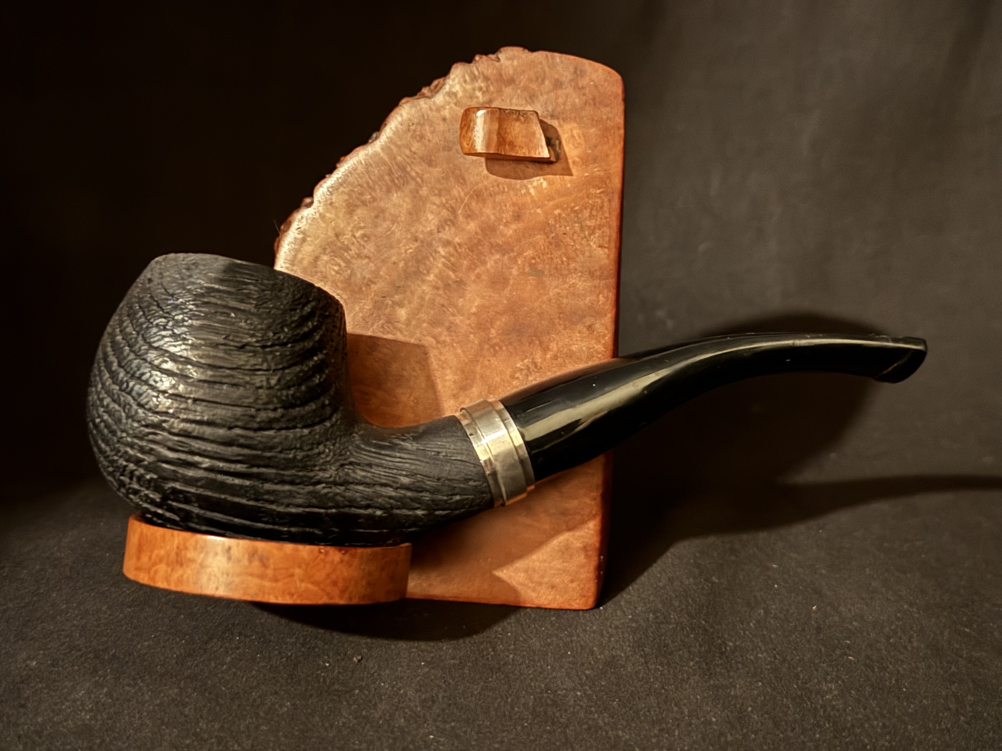 Black Rustic Bent Apple Pipe, Acrylic Stem, Metal Band, 9mm Filter 7
