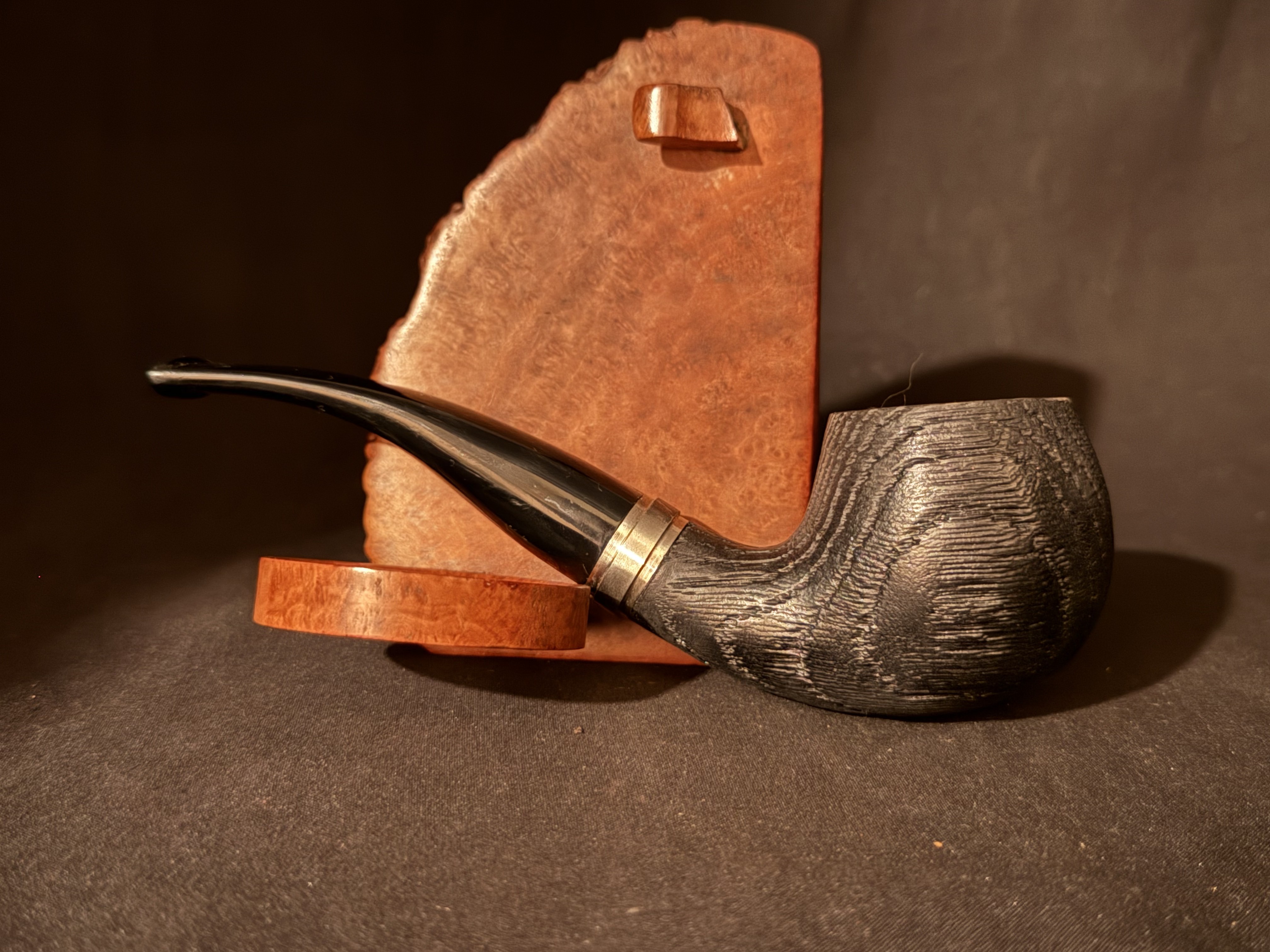 Black Rustic Bent Apple Pipe, Acrylic Stem, Metal Band, 9mm Filter 3