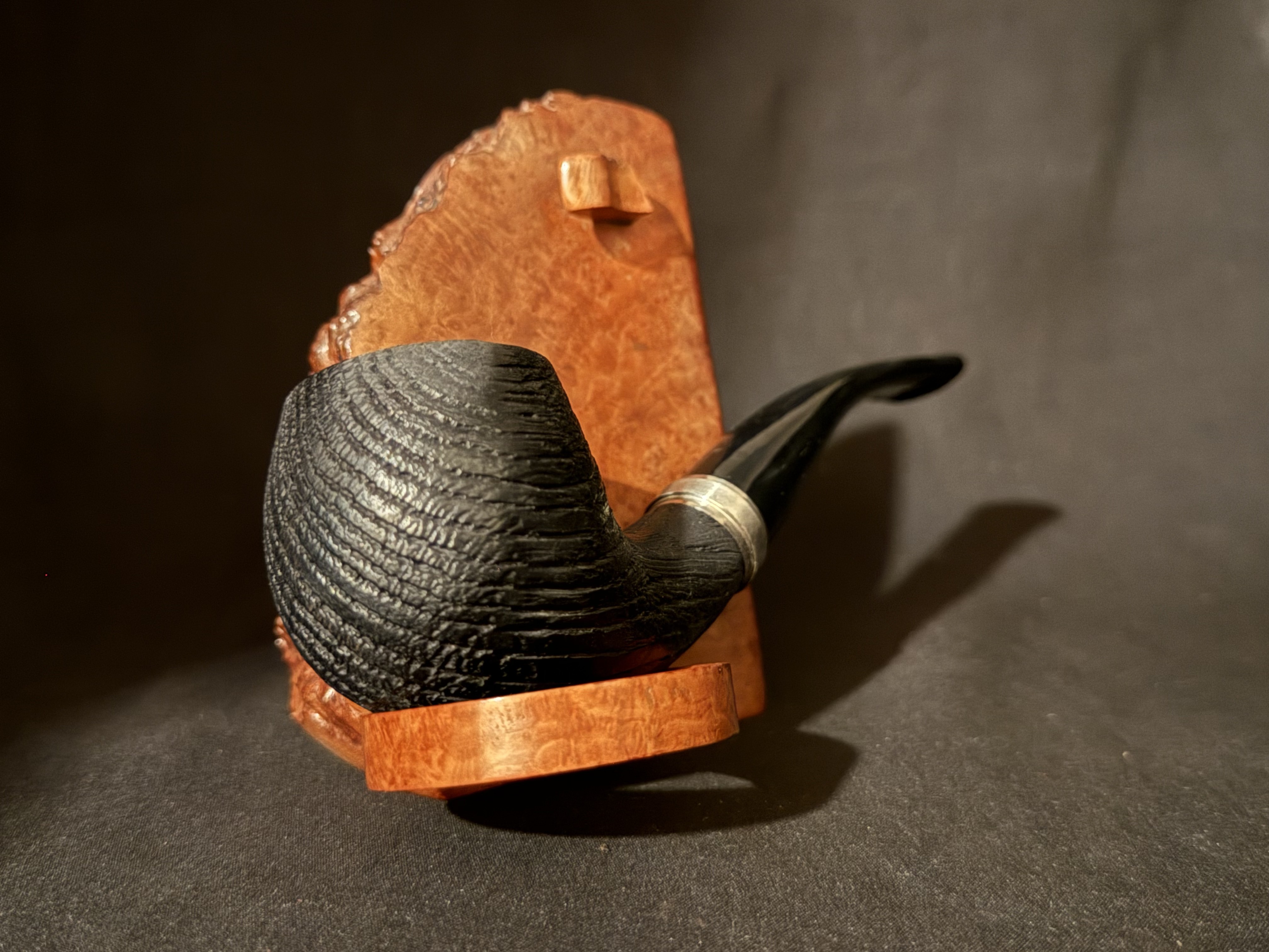 Black Rustic Bent Apple Pipe, Acrylic Stem, Metal Band, 9mm Filter 4