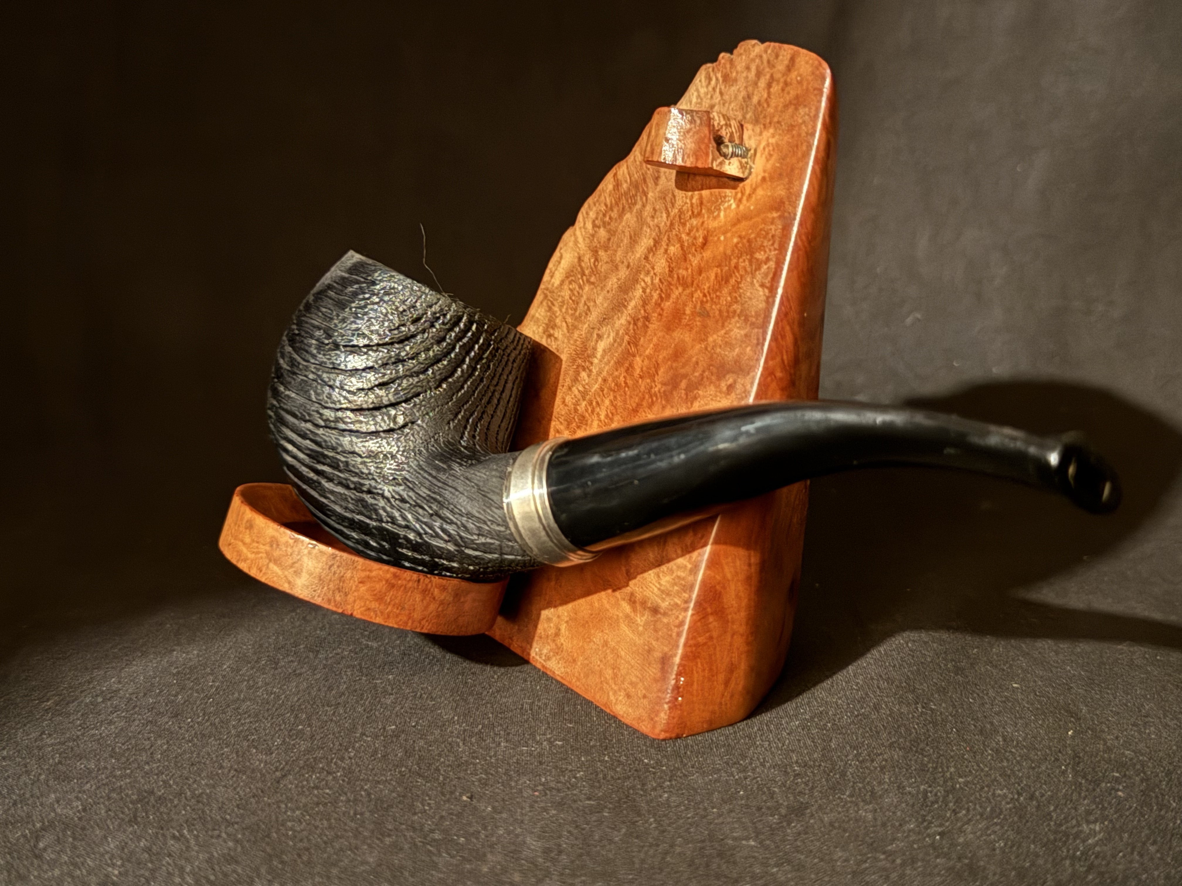 Black Rustic Bent Apple Pipe, Acrylic Stem, Metal Band, 9mm Filter 5