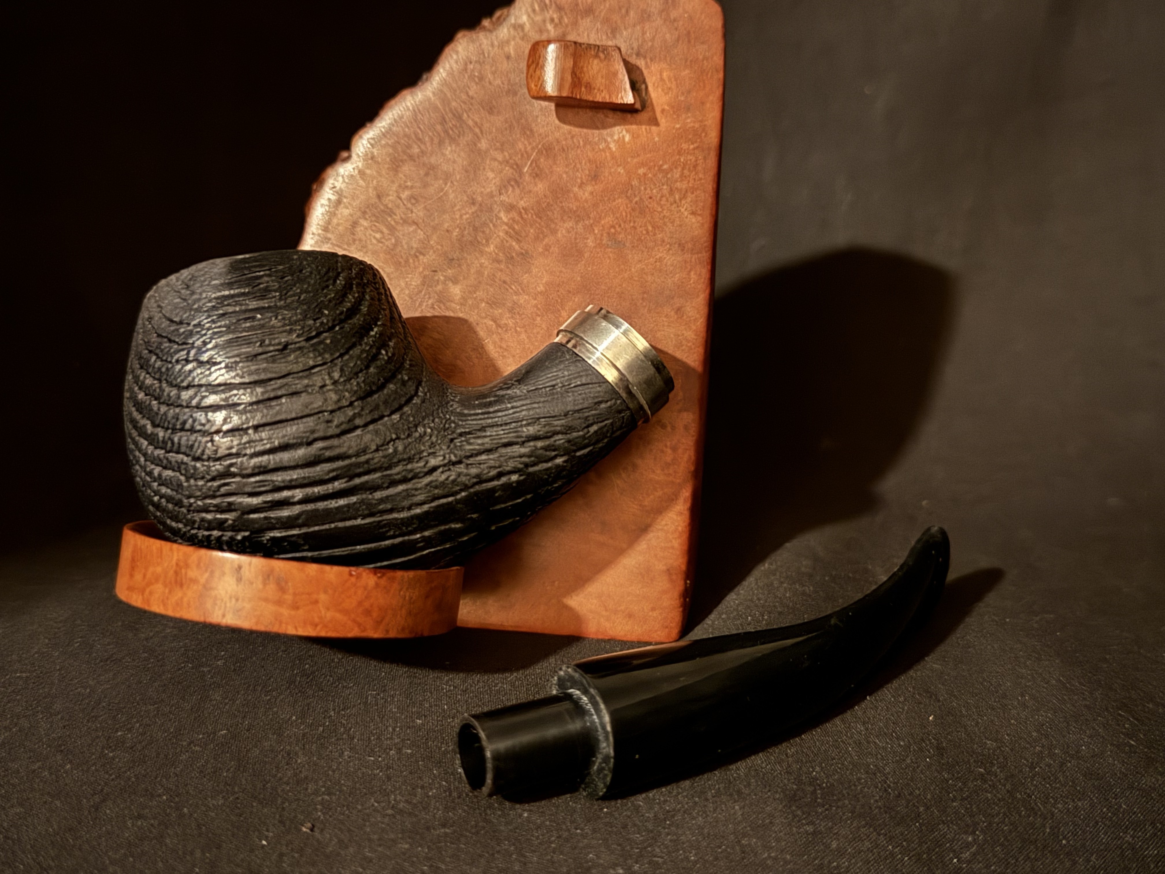 Black Rustic Bent Apple Pipe, Acrylic Stem, Metal Band, 9mm Filter 6