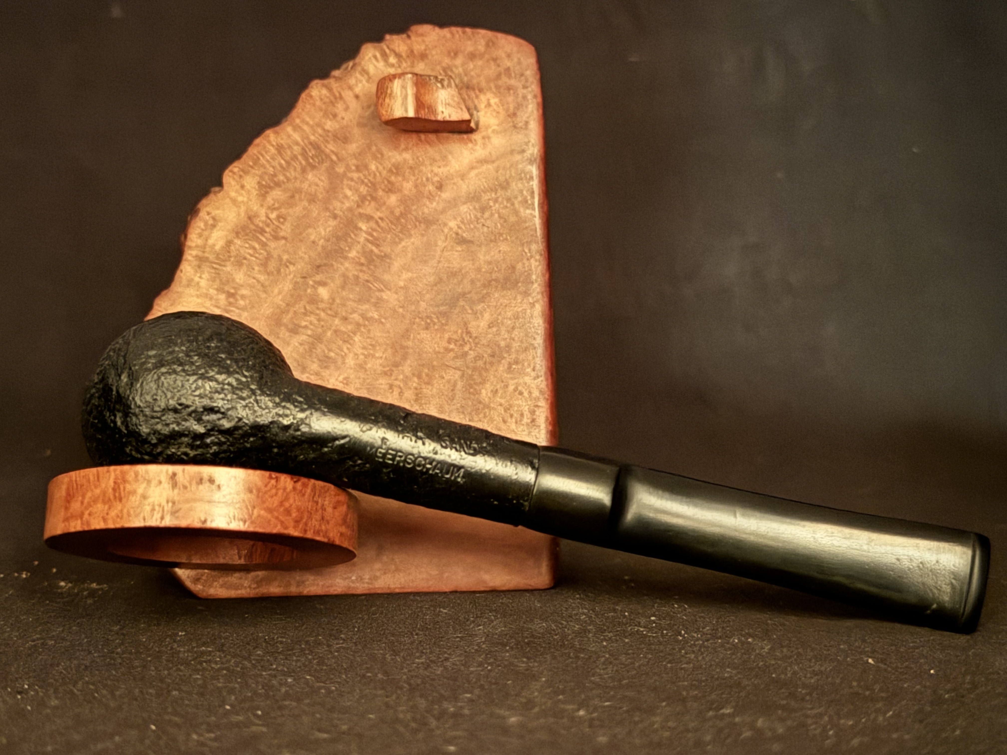 NORMAN SAND Sandblast Straight Billiard Meerschaum Insert Unsmoked Estate Pipe 6