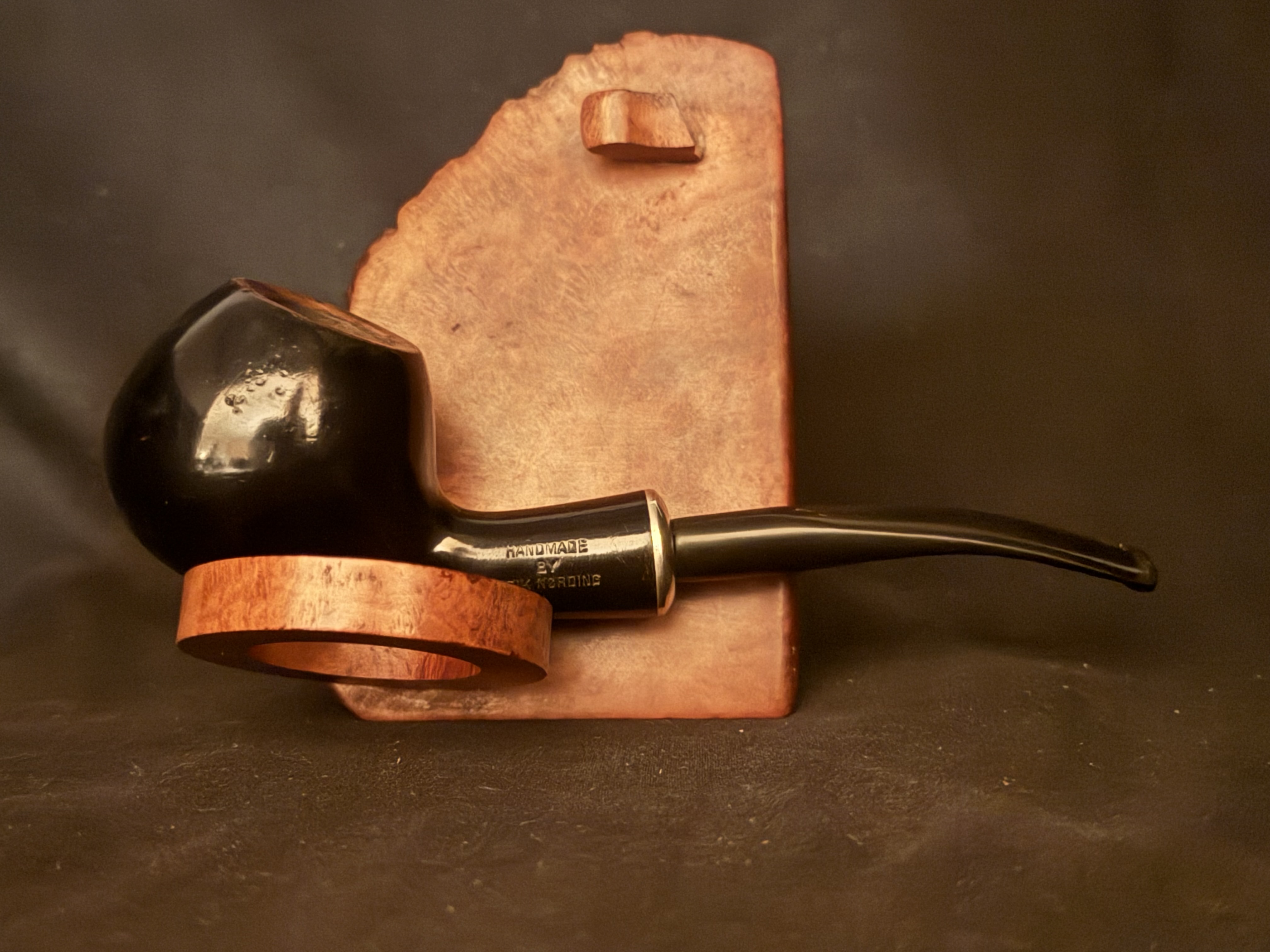 Erik Nording 491 Handmade Denmark Ebony Smooth Bent Apple Army Mount Pipe 3