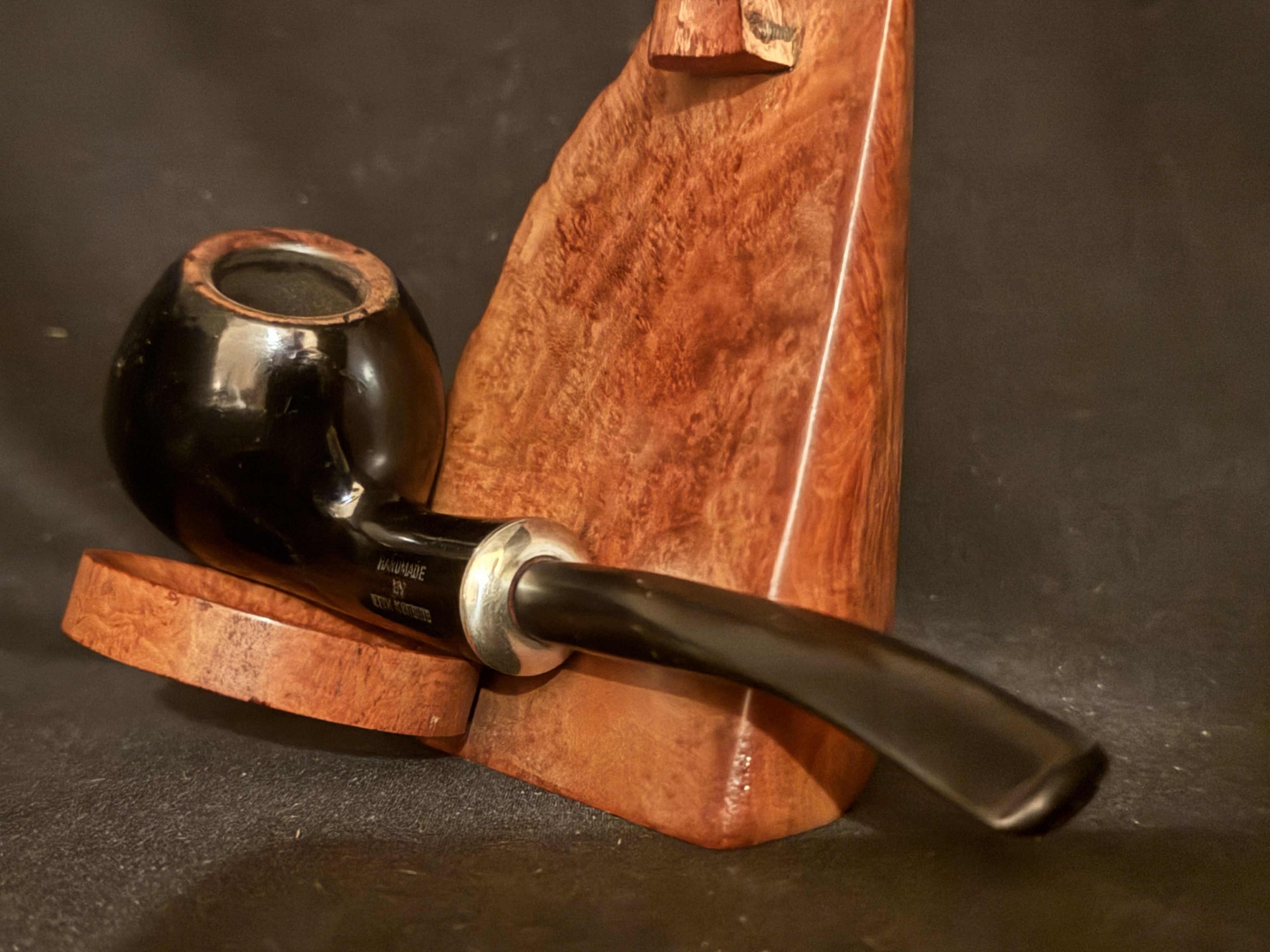 Erik Nording 491 Handmade Denmark Ebony Smooth Bent Apple Army Mount Pipe 9