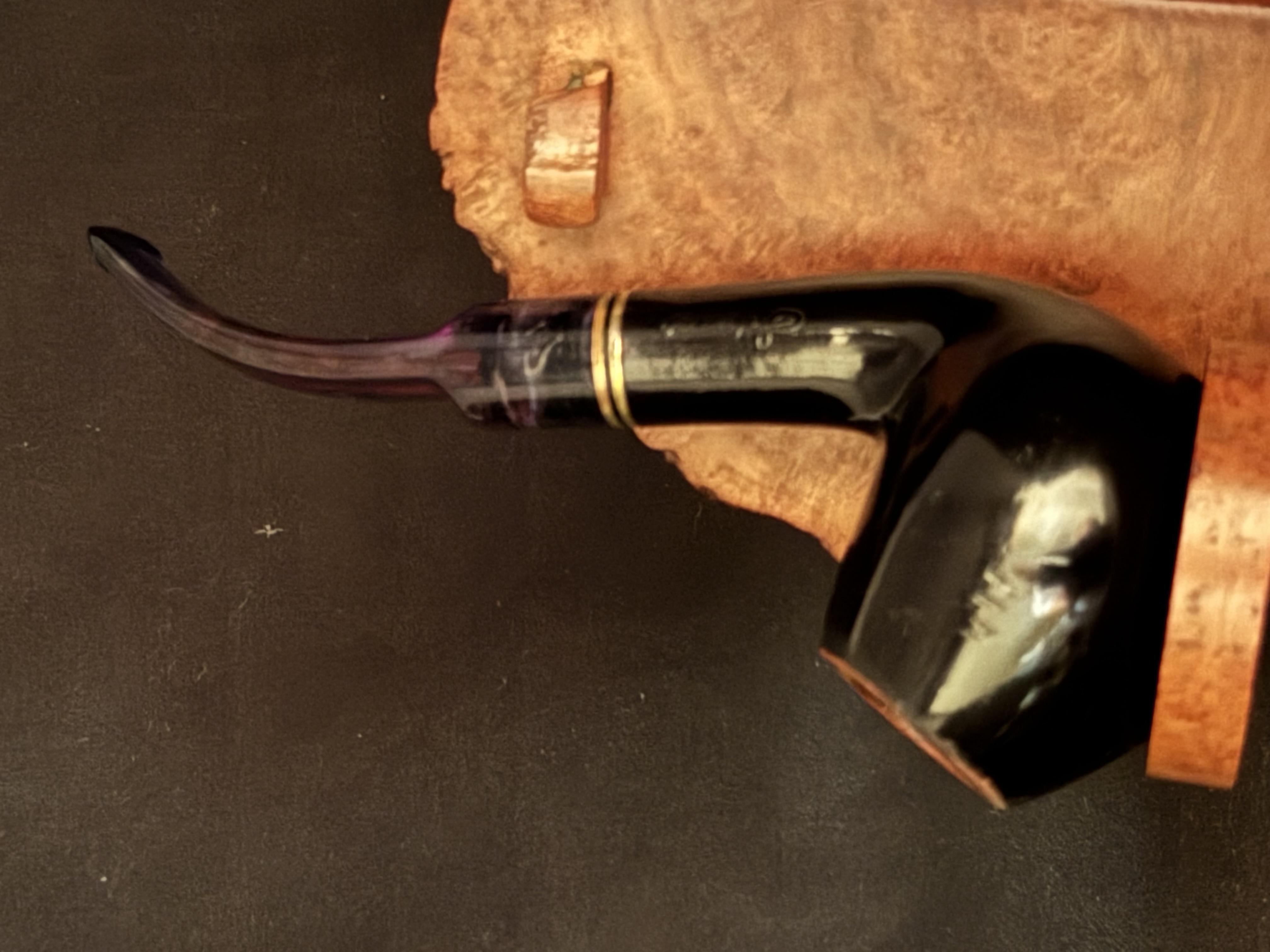 Silvano Azzorro Bent Billiard Smooth Dark Briar Estate Pipe - Acrylic Saddle Stem, 9mm Filter, Fishtail Bit