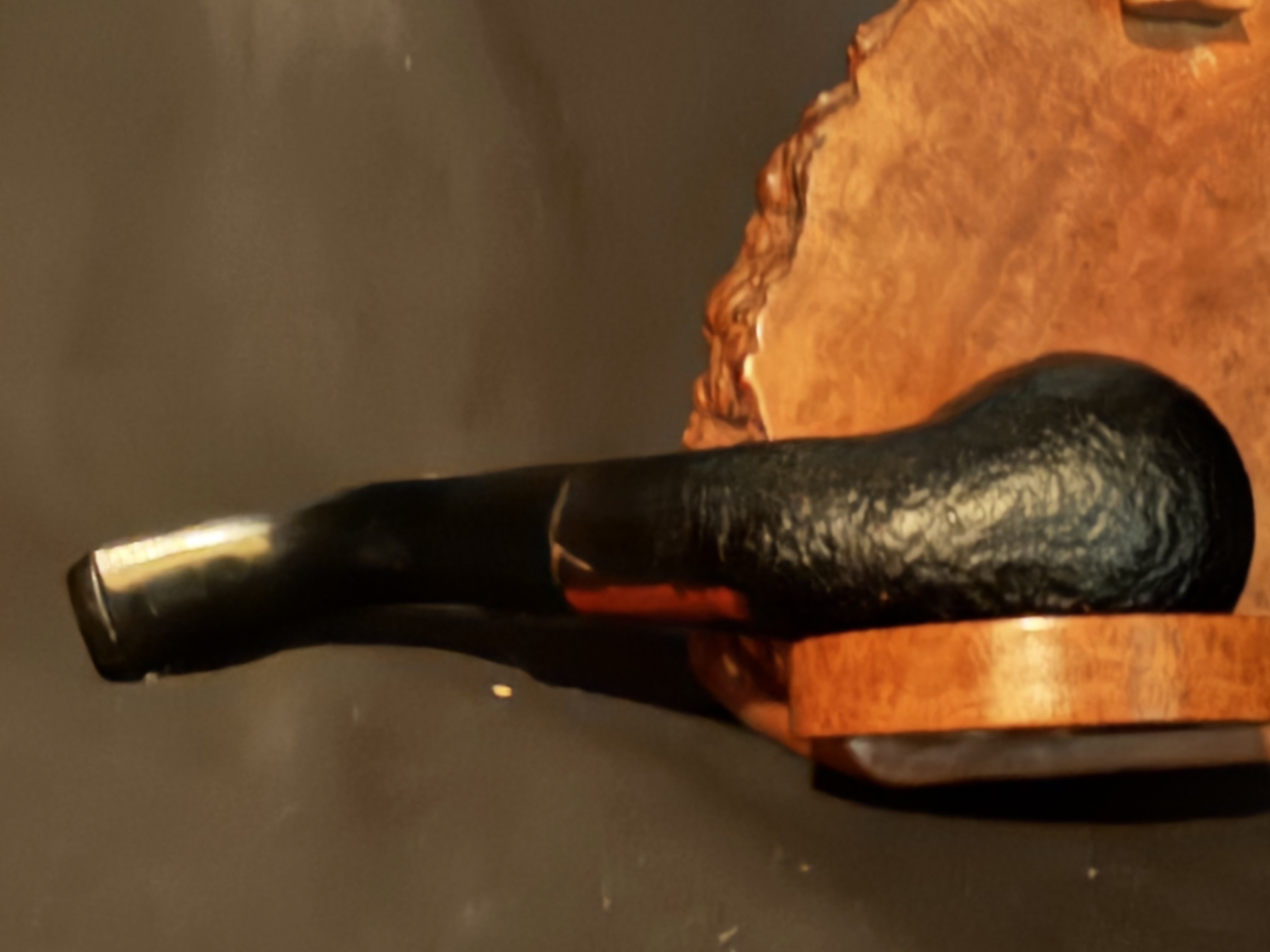 London Tower Sandblast Bent Billiard - Small Pocket Pipe, Vulcanite Saddle Stem, Unsmoked Estate 6