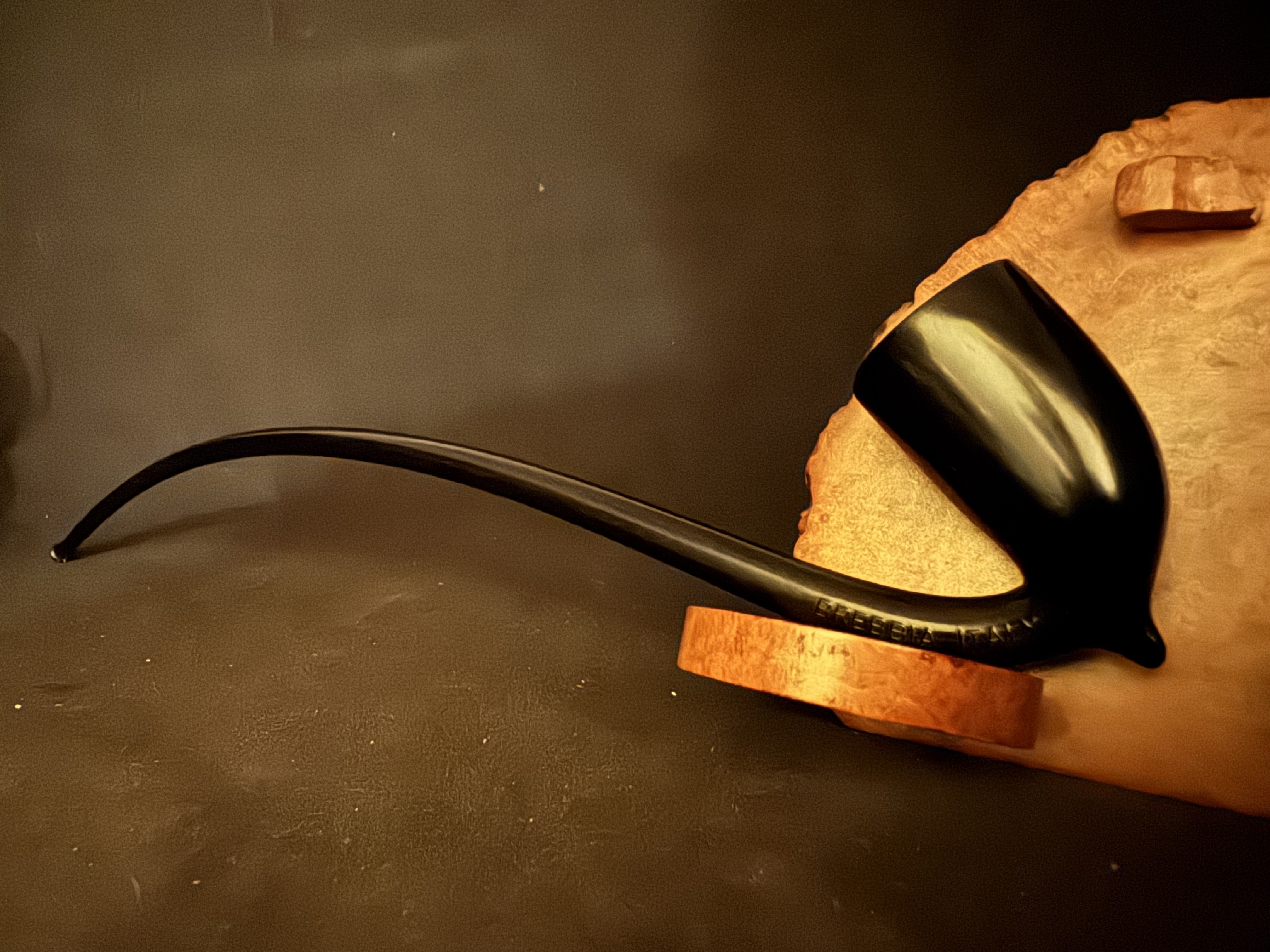 Brebbia Italy Brevettato Churchwarden - One-Piece Ebonite Vulcanite Estate Pipe, Meerschaum-Lined Bowl, 12.5in 3