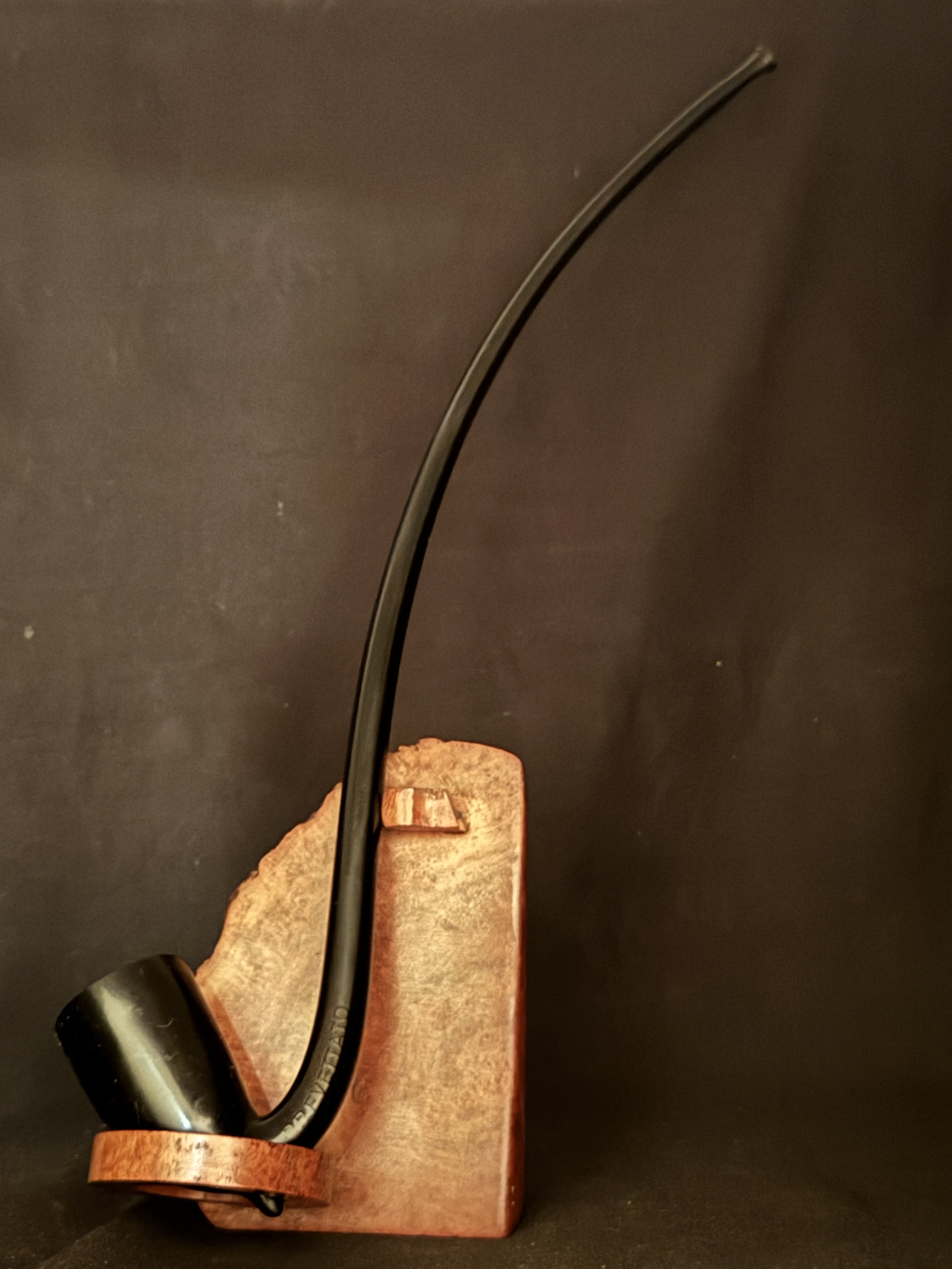 Brebbia Italy Brevettato Churchwarden - One-Piece Ebonite Vulcanite Estate Pipe, Meerschaum-Lined Bowl, 12.5in 12