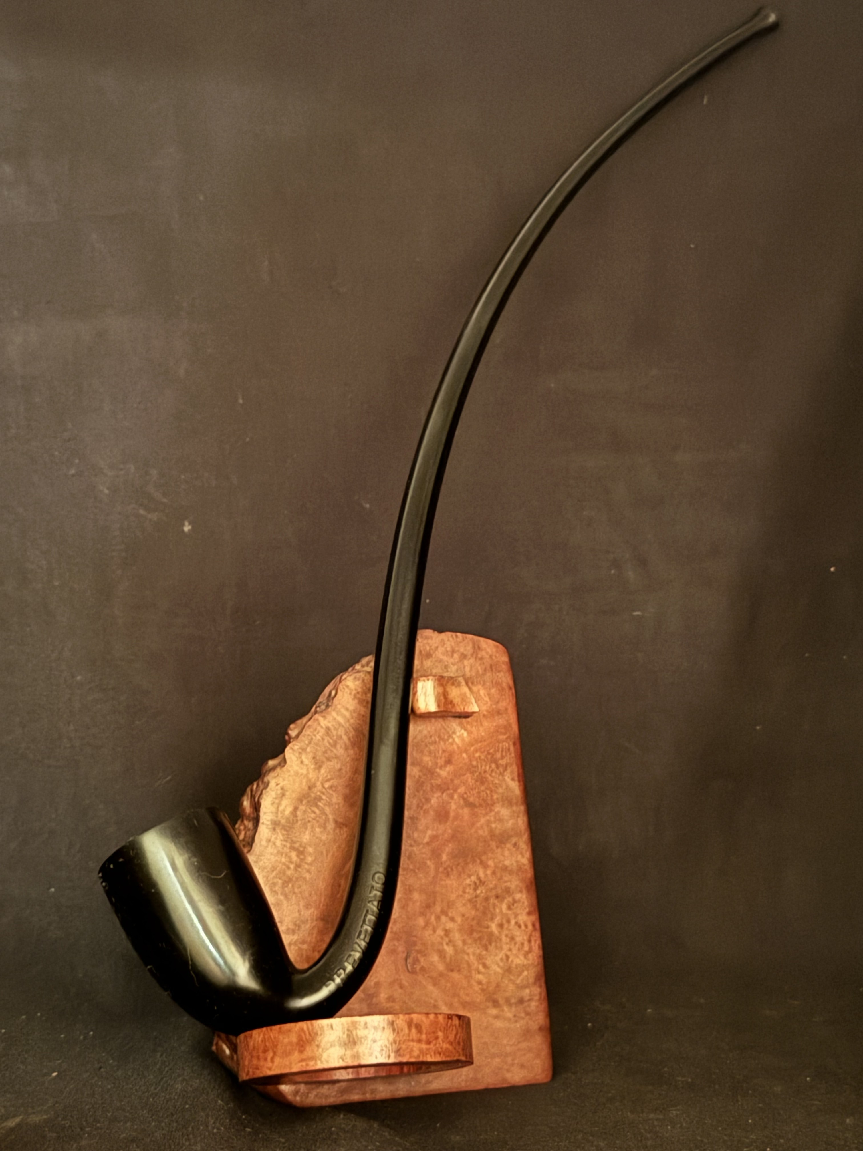 Brebbia Italy Brevettato Churchwarden - One-Piece Ebonite Vulcanite Estate Pipe, Meerschaum-Lined Bowl, 12.5in 13