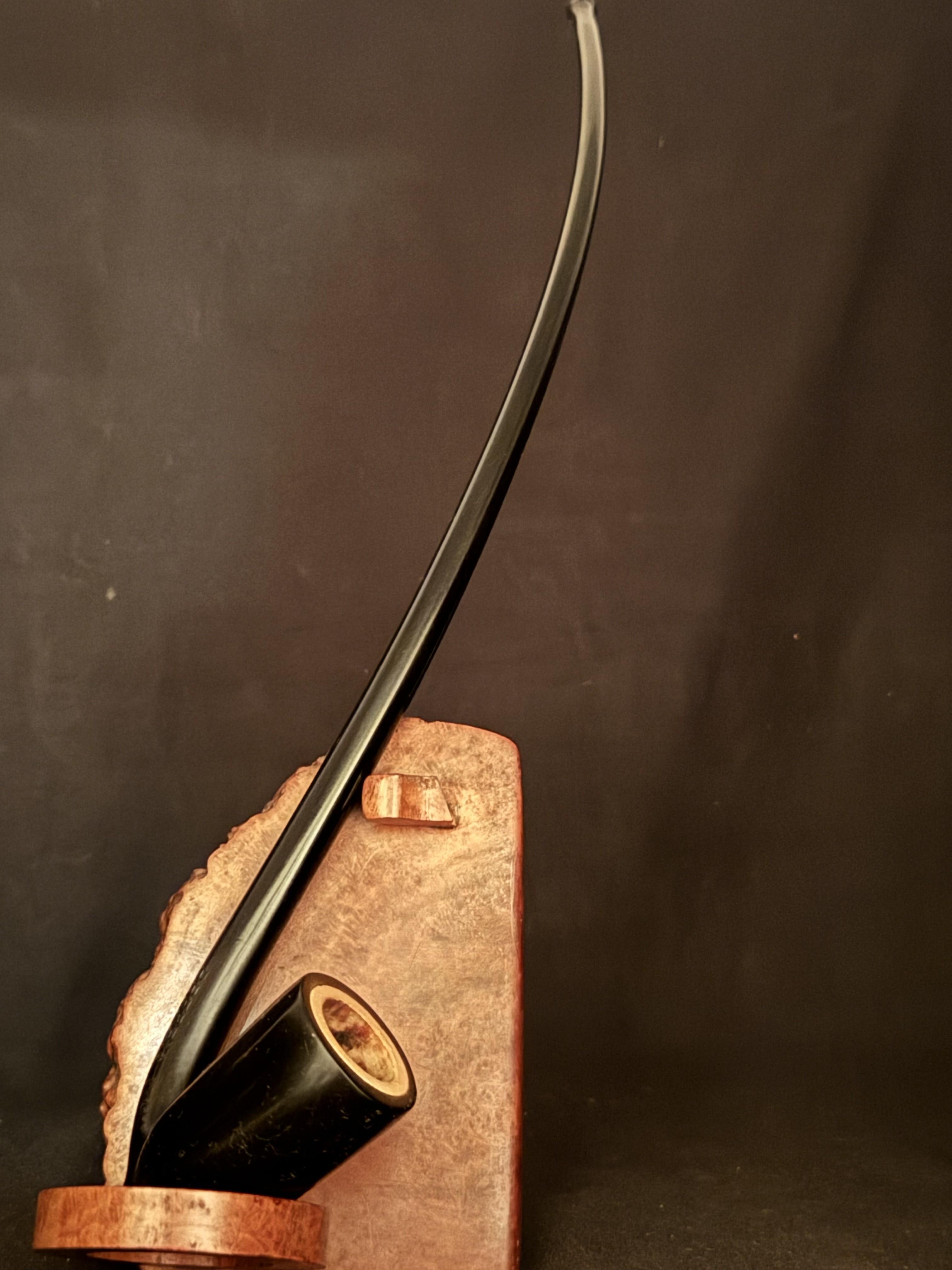 Brebbia Italy Brevettato Churchwarden - One-Piece Ebonite Vulcanite Estate Pipe, Meerschaum-Lined Bowl, 12.5in 14