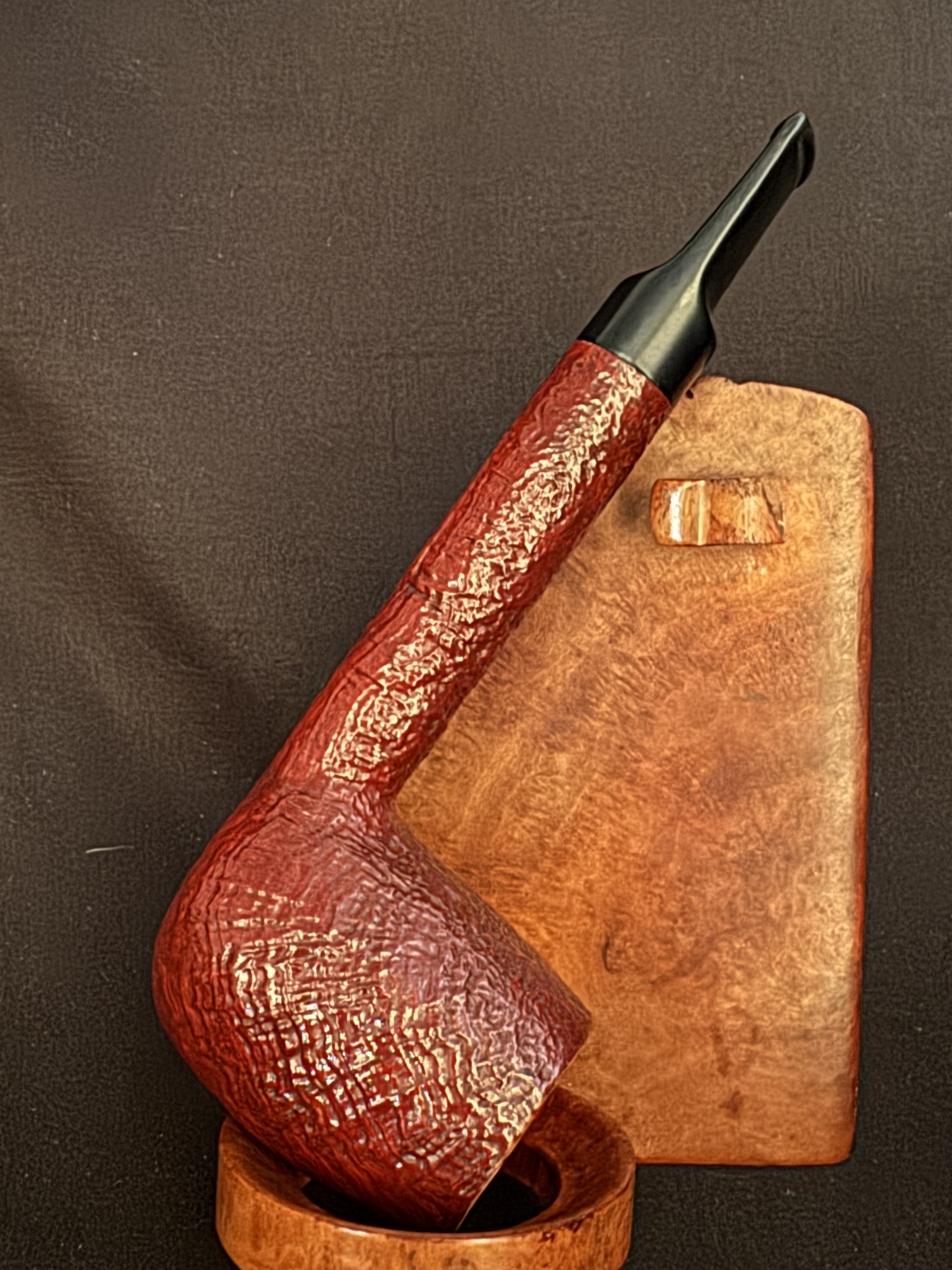 Brebbia Junior 773 Red Sandblast Lovat Pipe, Acrylic Saddle Stem, Bag + Pouch 2